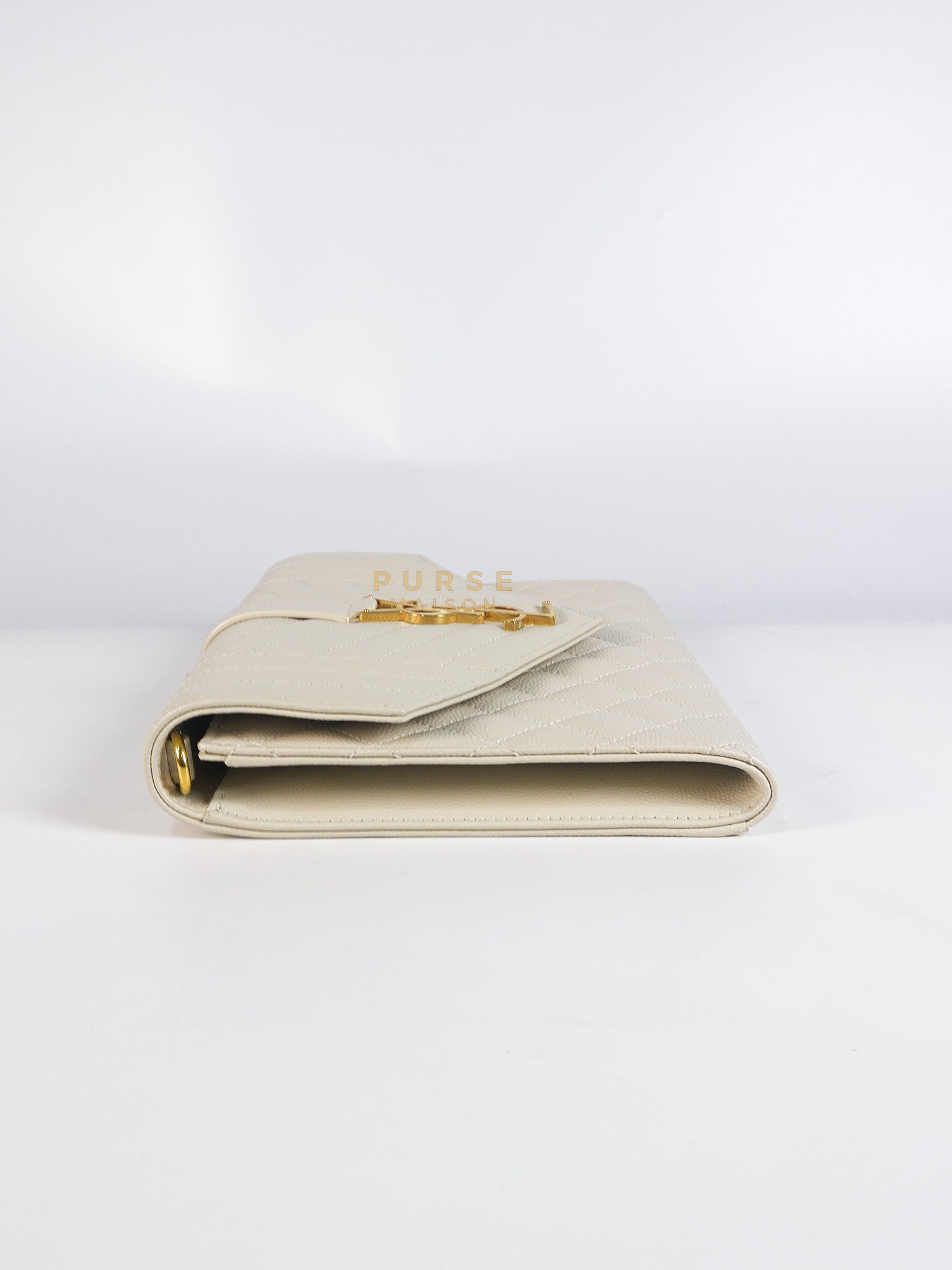 Envelope Flap Pouch in White Mix Matelassé Grain De Poudre Leather & Gold Hardware | Purse Maison Luxury Bags Shop
