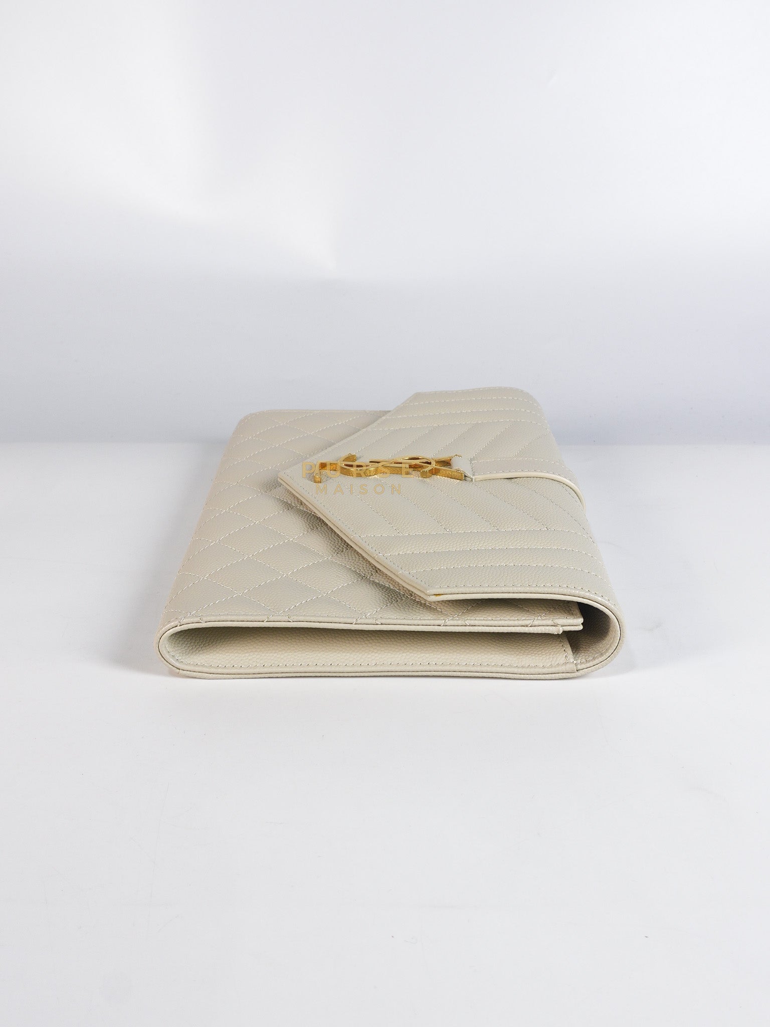 Envelope Flap Pouch in White Mix Matelassé Grain De Poudre Leather & Gold Hardware | Purse Maison Luxury Bags Shop