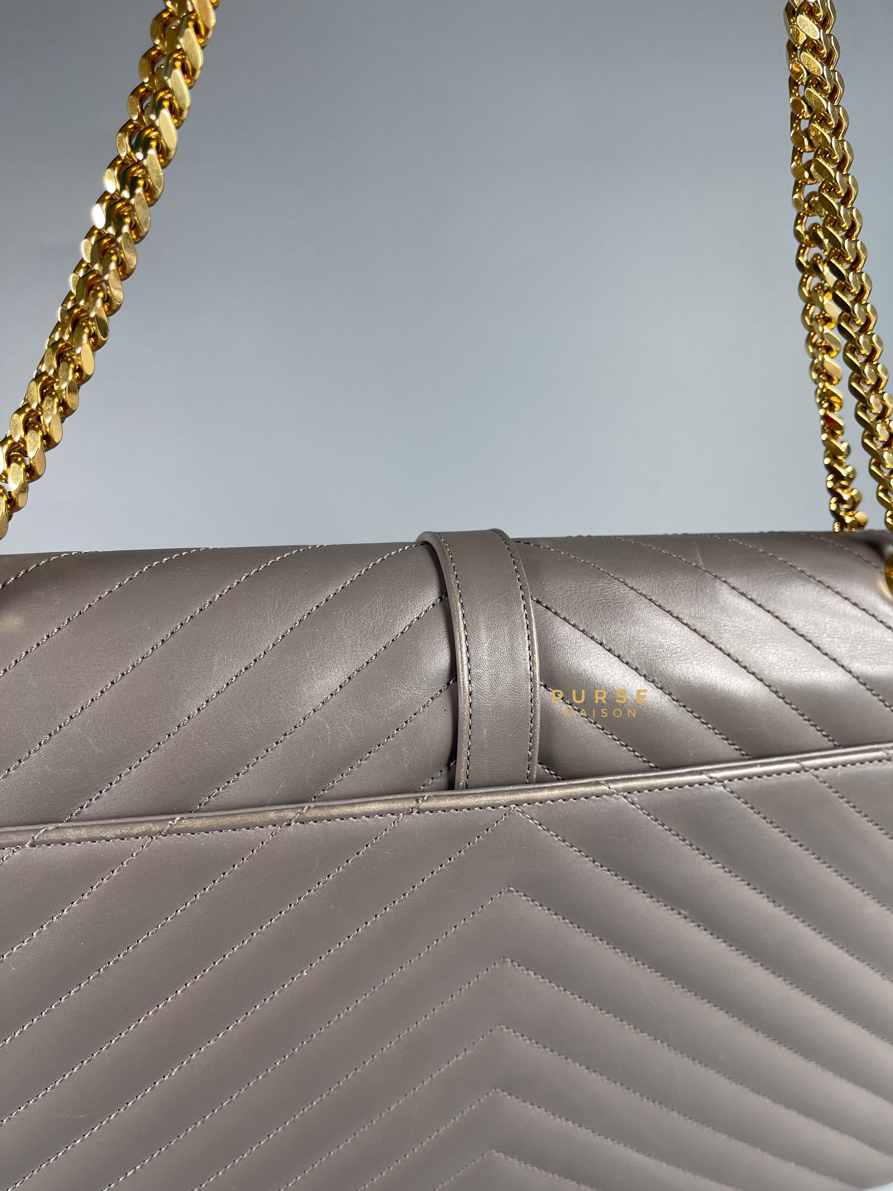 YSL Envelope Large Bag in Monogram Gray Leather | Purse Maison Luxury Bags Shop