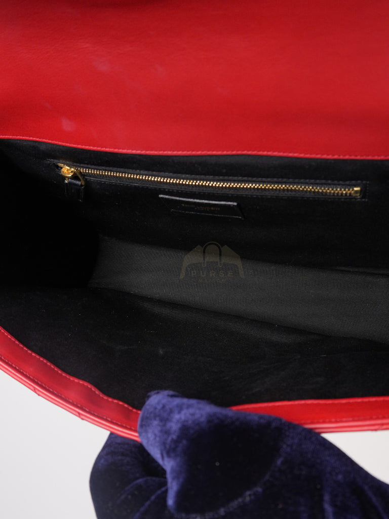 Envelope Large in Red Smooth Chevron Leather and Gold Hardware Shoulder Bag | Purse Maison Luxury Bags Shop