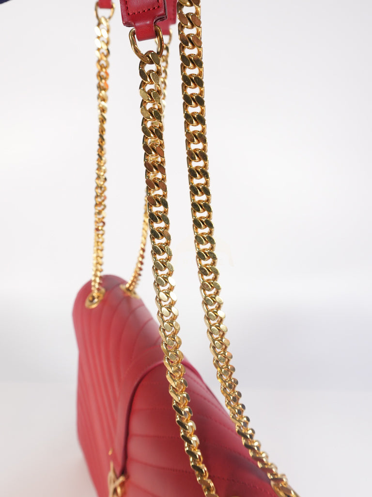 Envelope Large in Red Smooth Chevron Leather and Gold Hardware Shoulder Bag | Purse Maison Luxury Bags Shop