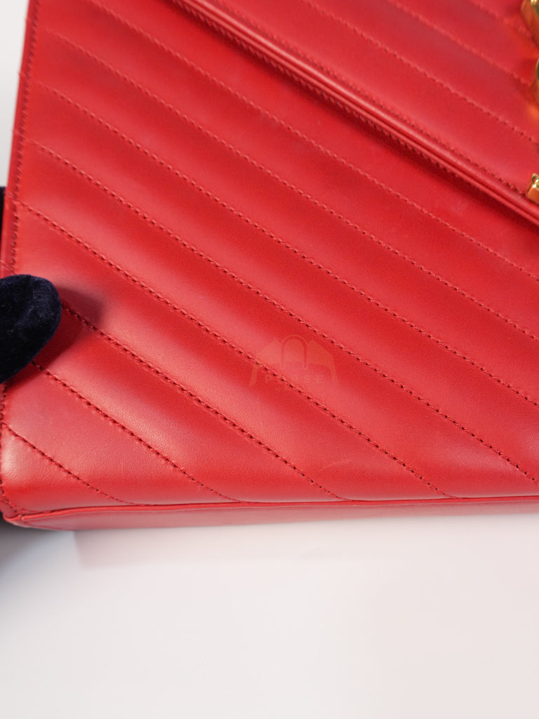 Envelope Large in Red Smooth Chevron Leather and Gold Hardware Shoulder Bag | Purse Maison Luxury Bags Shop