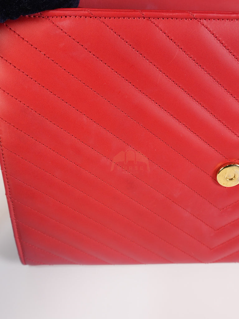 Envelope Large in Red Smooth Chevron Leather and Gold Hardware Shoulder Bag | Purse Maison Luxury Bags Shop