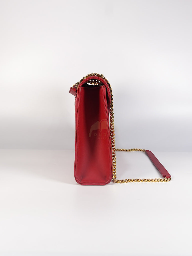 Envelope Large in Red Smooth Chevron Leather and Gold Hardware Shoulder Bag | Purse Maison Luxury Bags Shop