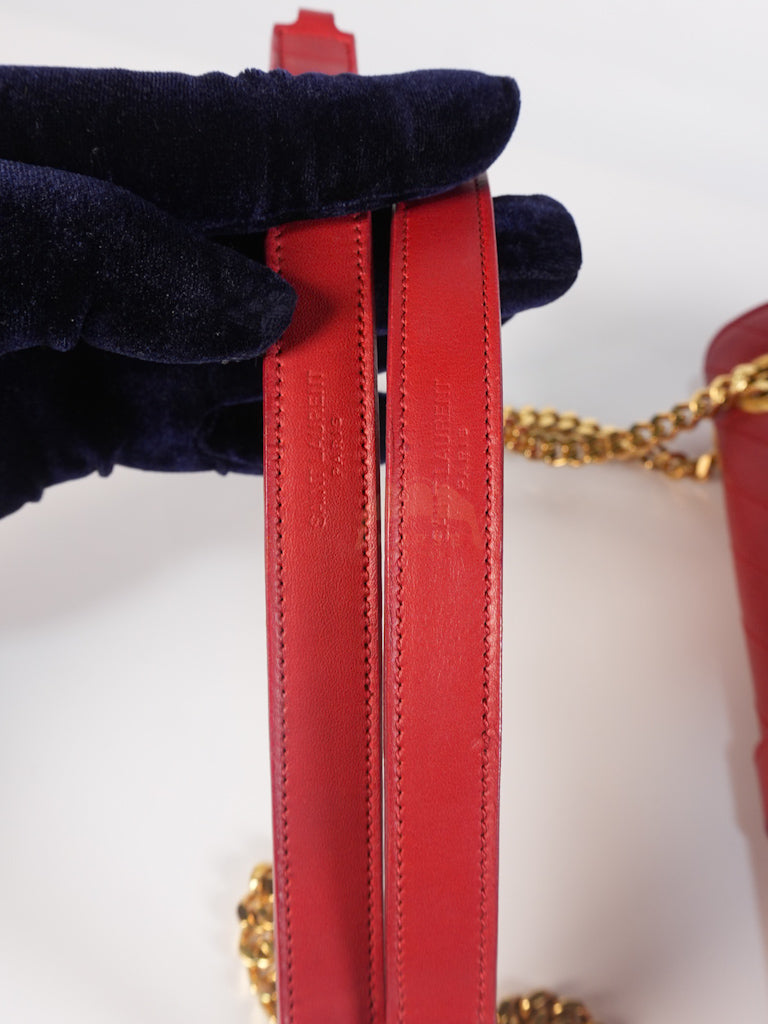 Envelope Large in Red Smooth Chevron Leather and Gold Hardware Shoulder Bag | Purse Maison Luxury Bags Shop