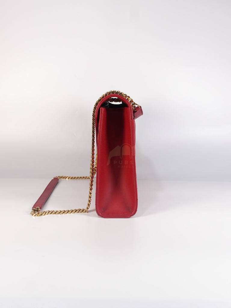 Envelope Large in Red Smooth Chevron Leather and Gold Hardware Shoulder Bag | Purse Maison Luxury Bags Shop