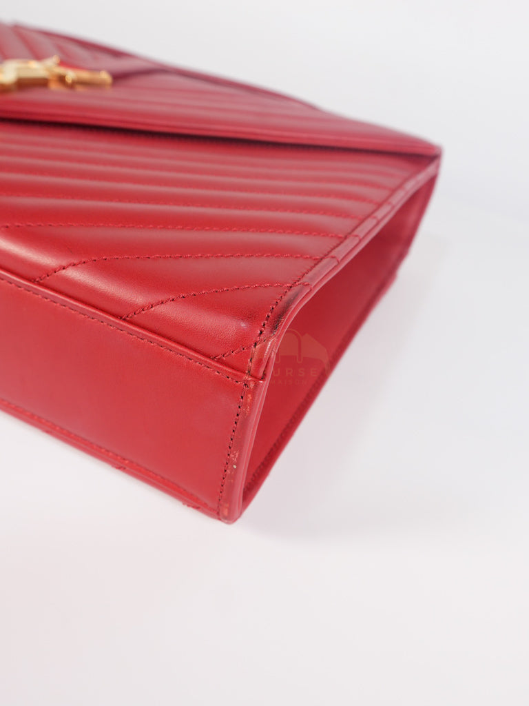 Envelope Large in Red Smooth Chevron Leather and Gold Hardware Shoulder Bag | Purse Maison Luxury Bags Shop