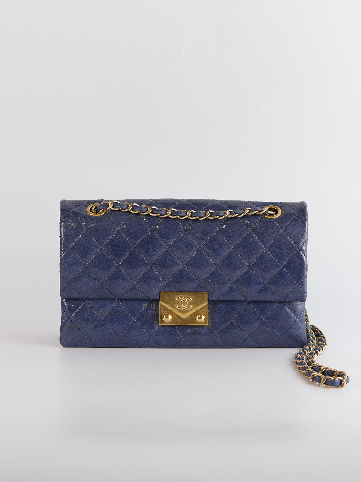 Envelope Lock 3 Small Quilted Patent Leather Bag In Blue Series 21 | Purse Maison Luxury Bags Shop