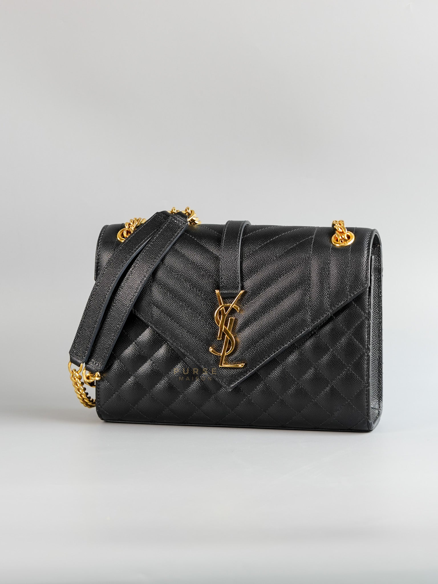 Envelope Medium Bag in Matelasse Grain De Poudre Embossed Black Leather | Purse Maison Luxury Bags Shop