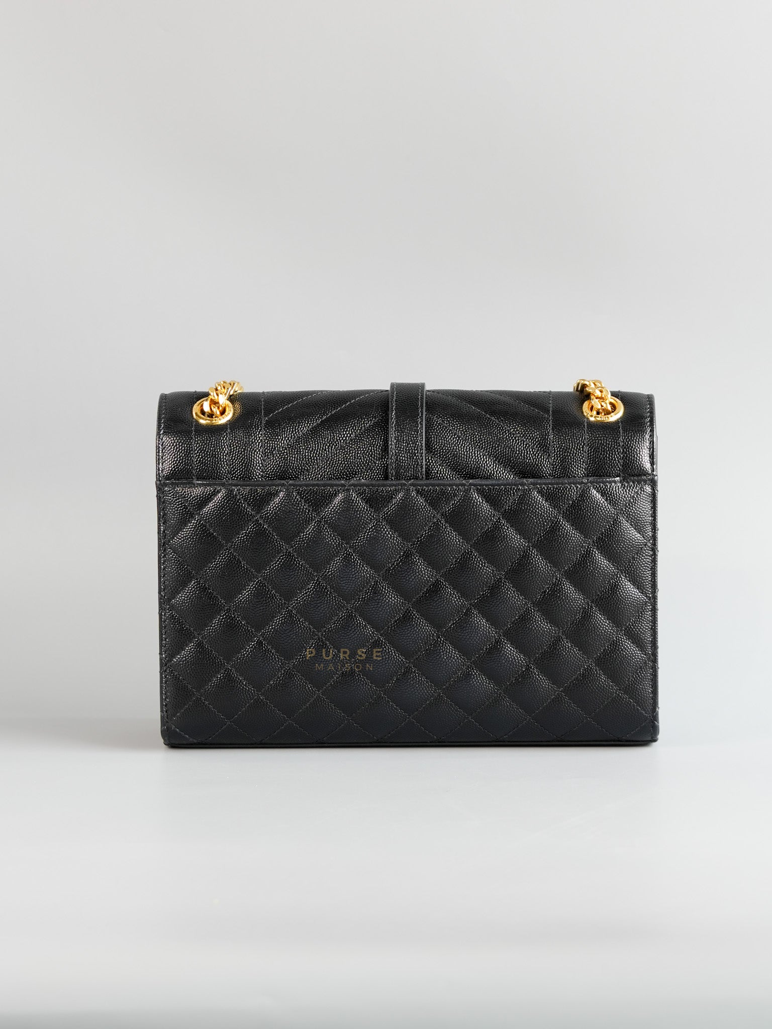 Envelope Medium Bag in Matelasse Grain De Poudre Embossed Black Leather | Purse Maison Luxury Bags Shop