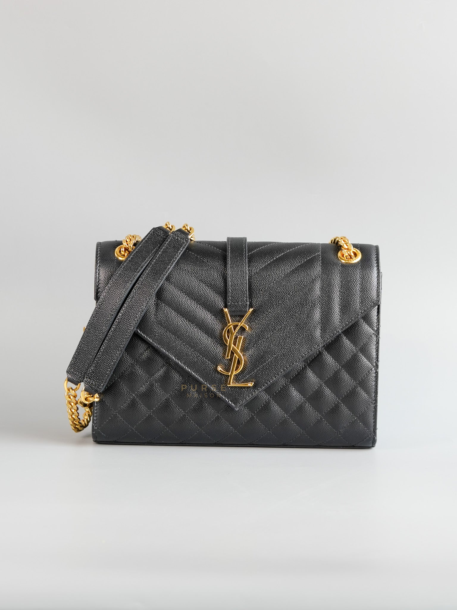 Envelope Medium Bag in Matelasse Grain De Poudre Embossed Black Leather | Purse Maison Luxury Bags Shop