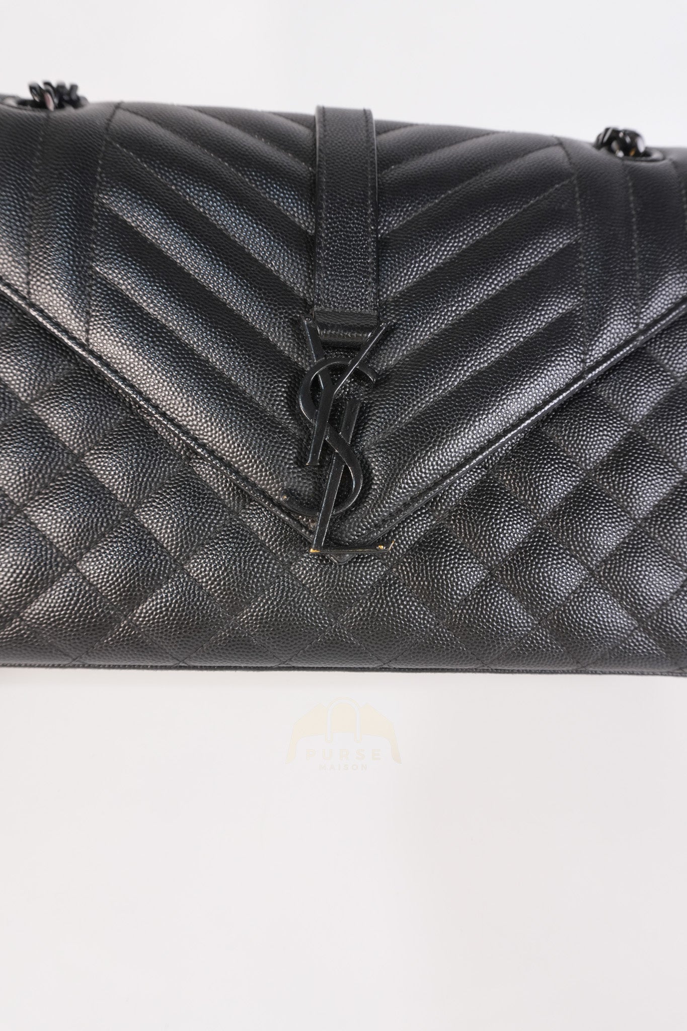 Envelope Medium in Black Grain de Poudre Calfskin Leather in So Black Hardware Chain Bag | Purse Maison Luxury Bags Shop
