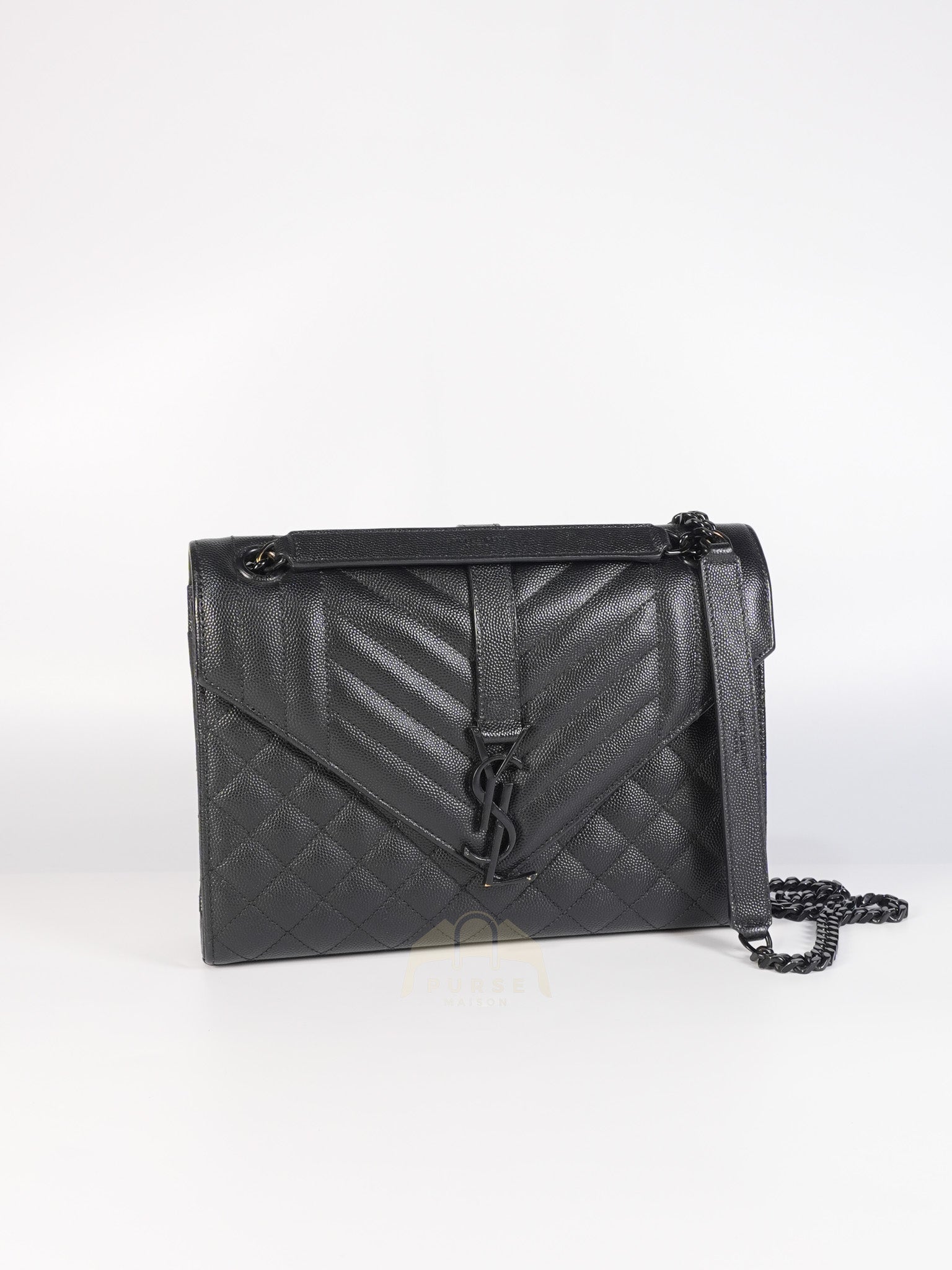 Envelope Medium in Black Grain de Poudre Calfskin Leather in So Black Hardware Chain Bag | Purse Maison Luxury Bags Shop