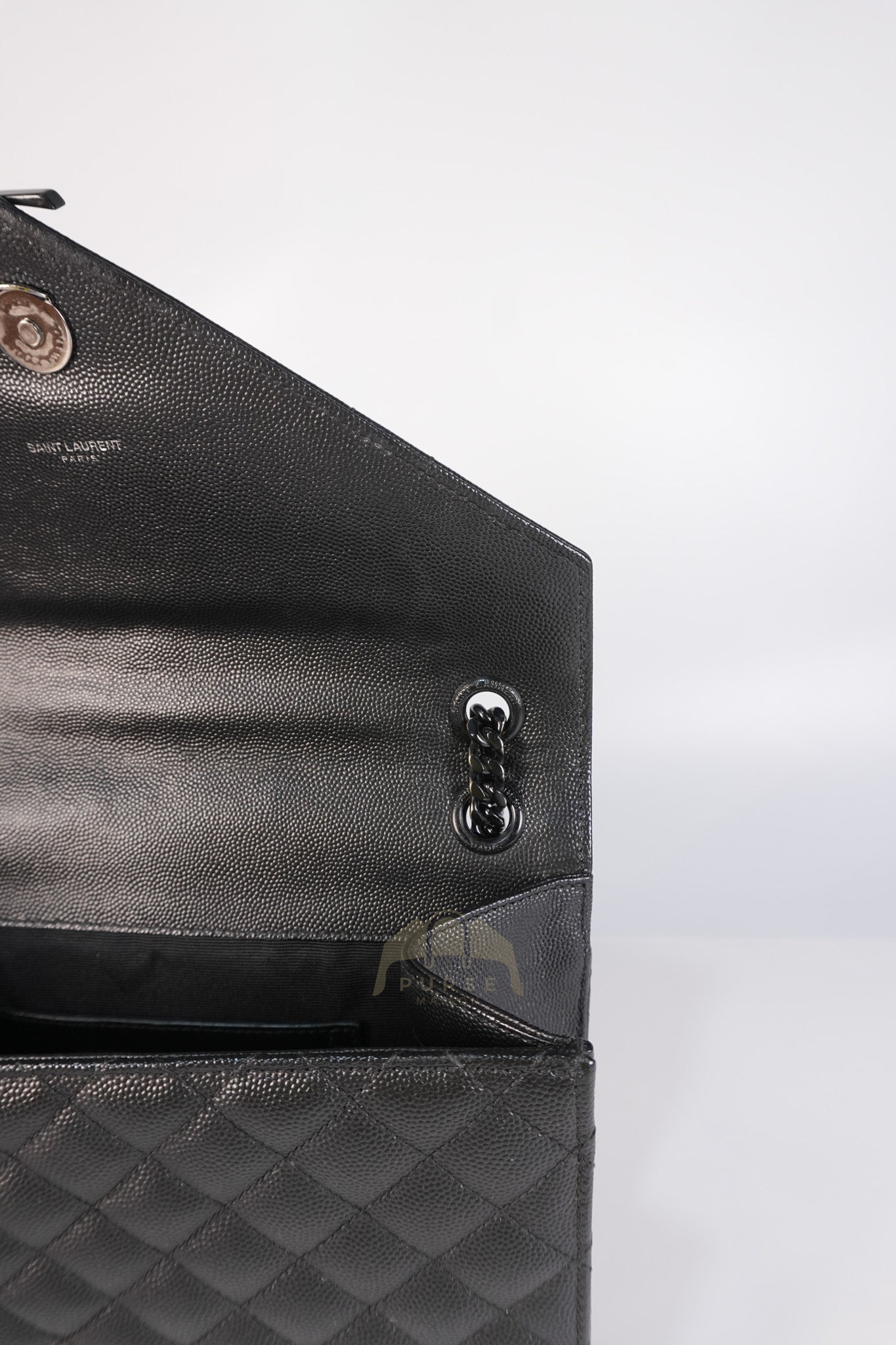 Envelope Medium in Black Grain de Poudre Calfskin Leather in So Black Hardware Chain Bag | Purse Maison Luxury Bags Shop