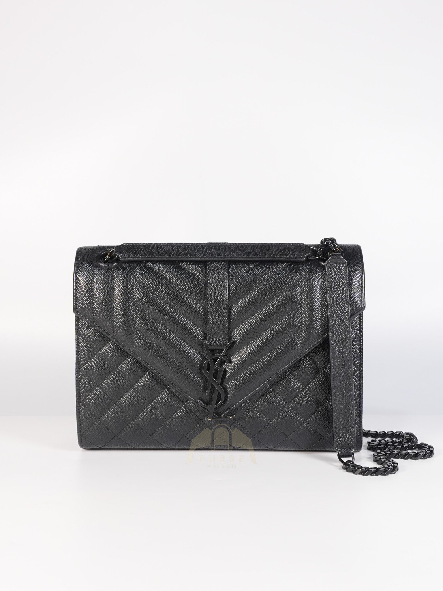 Envelope Medium in Black Grain de Poudre Calfskin Leather in So Black Hardware Chain Bag | Purse Maison Luxury Bags Shop