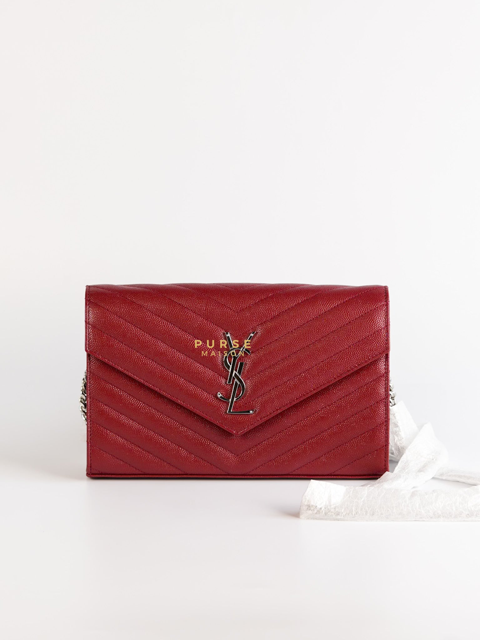 Envelope Wallet on Chain in Red | Purse Maison Luxury Bags Shop