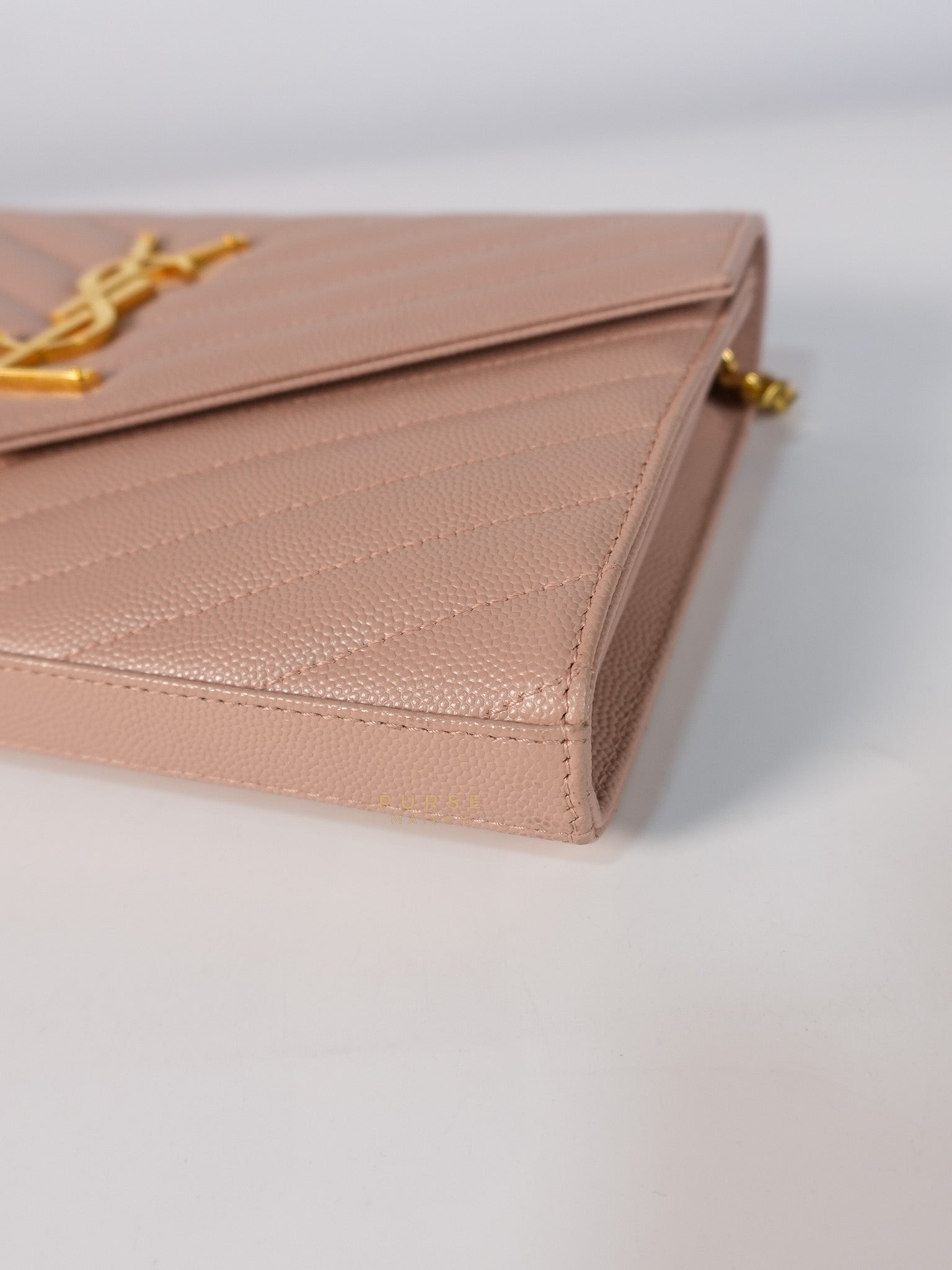 Envelope Wallet on Chain Medium in Fleur Corrigee Grain De Poudre Matelasse Chevron Monogram | Purse Maison Luxury Bags Shop