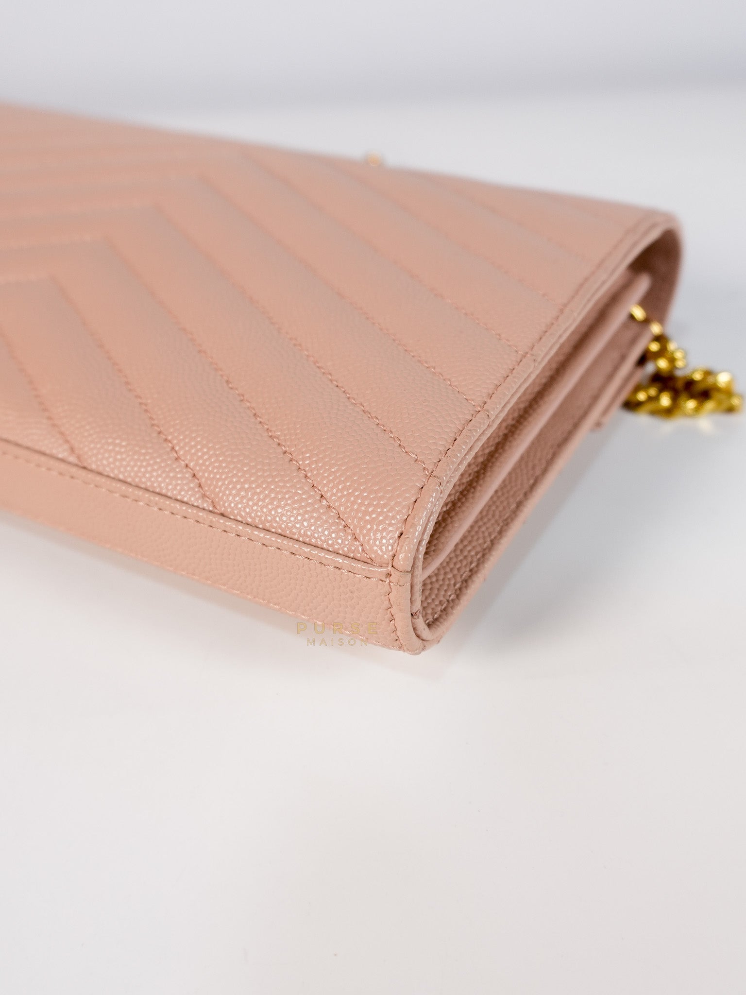 Envelope Wallet on Chain Medium in Fleur Corrigee Grain De Poudre Matelasse Chevron Monogram | Purse Maison Luxury Bags Shop