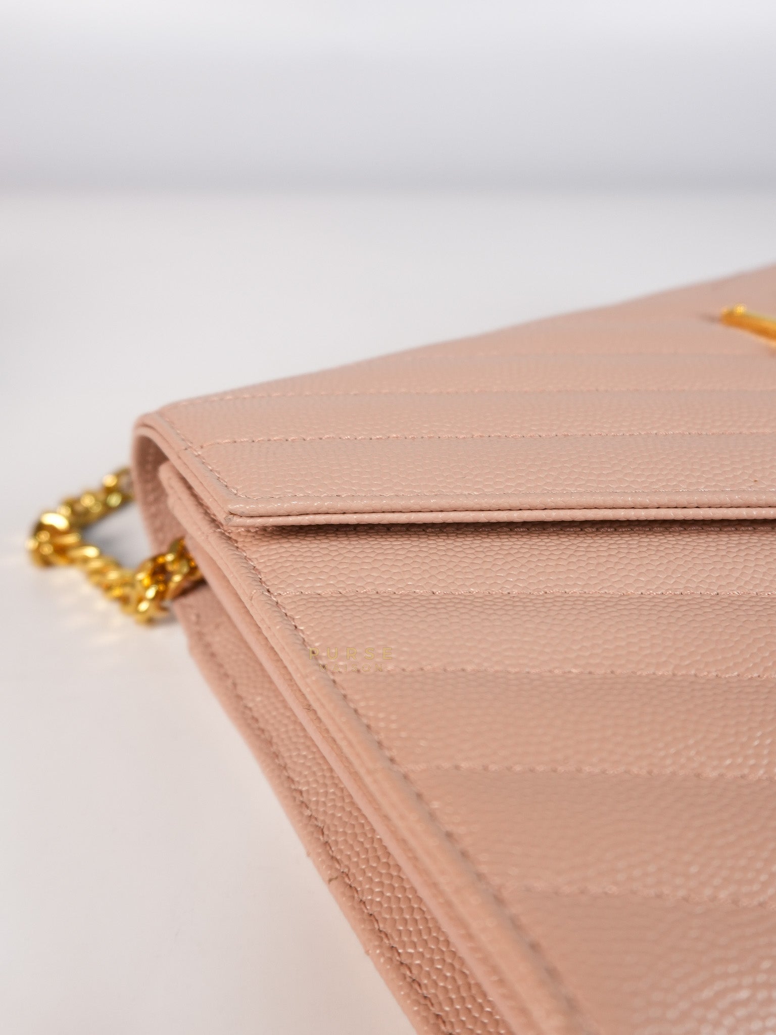 Envelope Wallet on Chain Medium in Fleur Corrigee Grain De Poudre Matelasse Chevron Monogram | Purse Maison Luxury Bags Shop