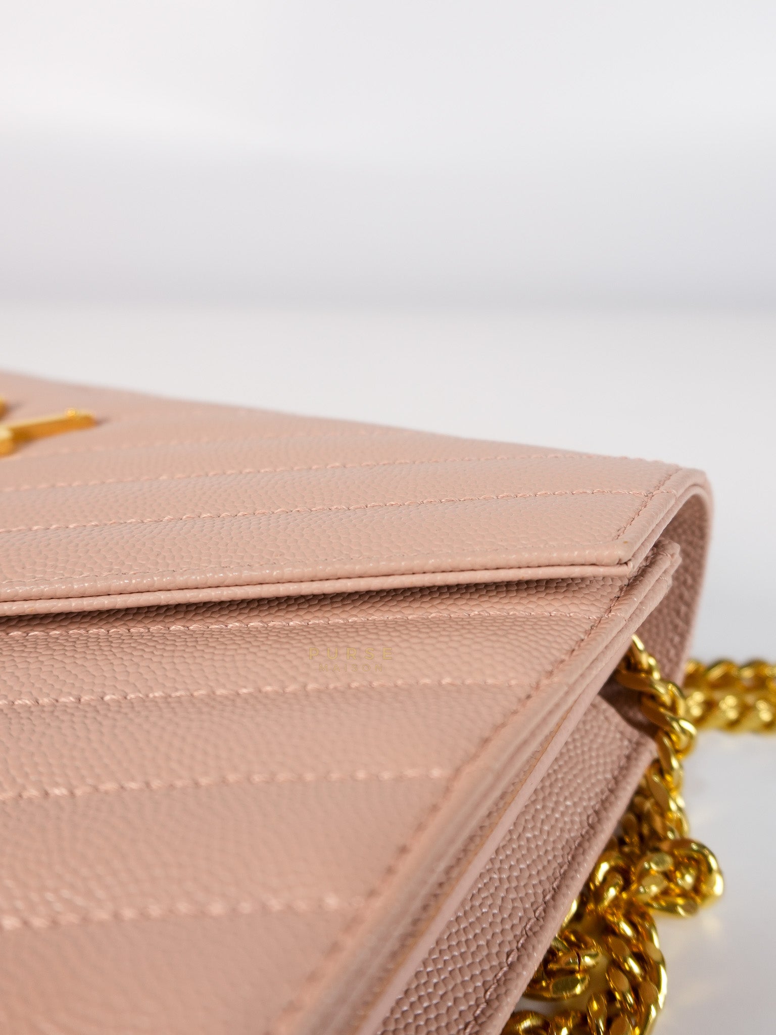 Envelope Wallet on Chain Medium in Fleur Corrigee Grain De Poudre Matelasse Chevron Monogram | Purse Maison Luxury Bags Shop