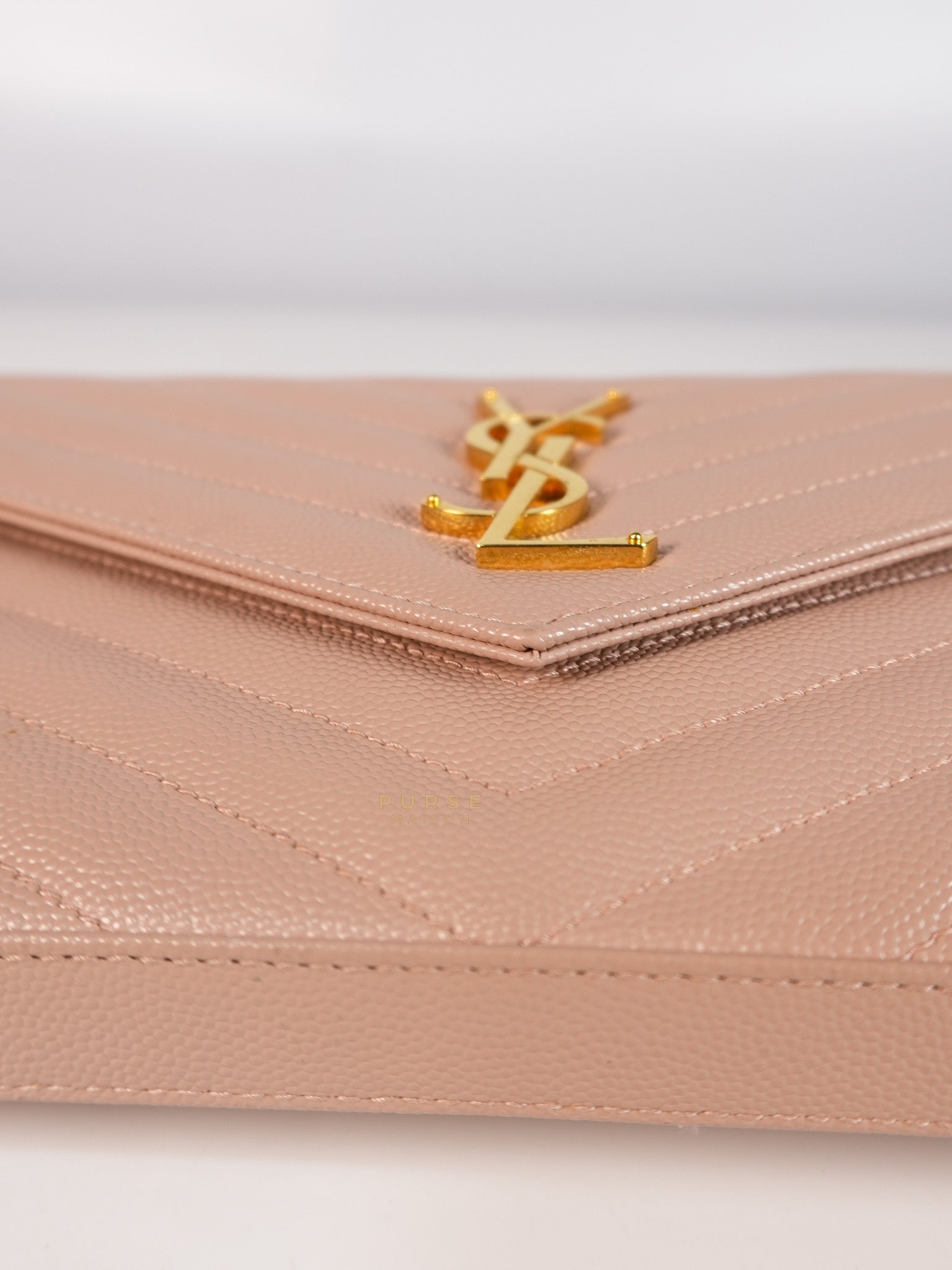 Envelope Wallet on Chain Medium in Fleur Corrigee Grain De Poudre Matelasse Chevron Monogram | Purse Maison Luxury Bags Shop