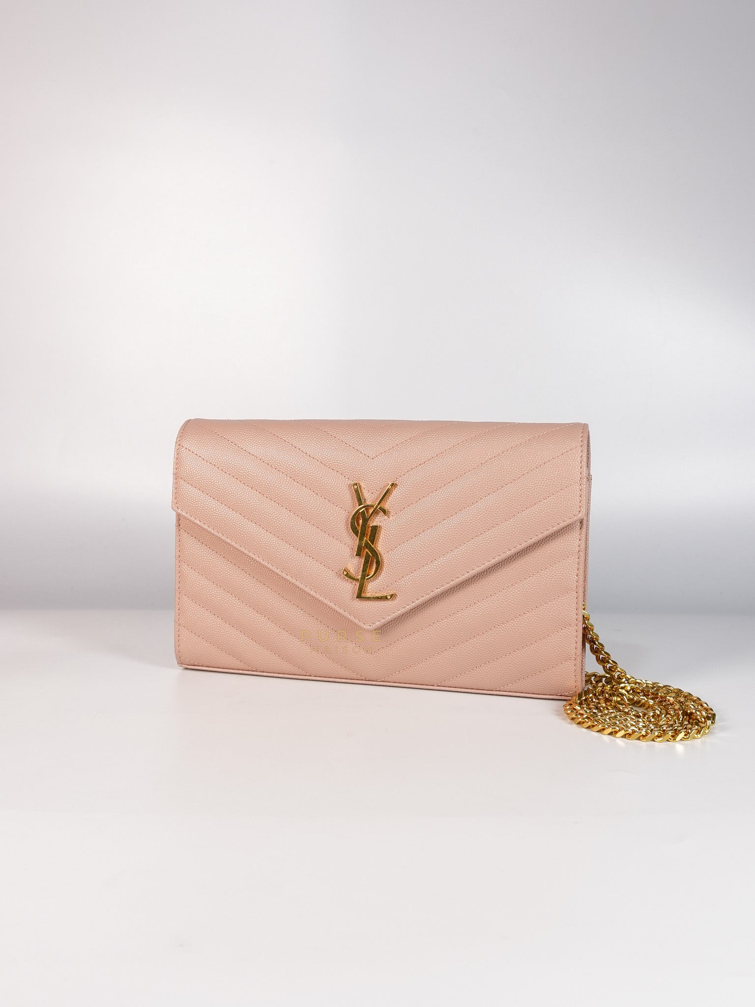 Envelope Wallet on Chain Medium in Fleur Corrigee Grain De Poudre Matelasse Chevron Monogram | Purse Maison Luxury Bags Shop