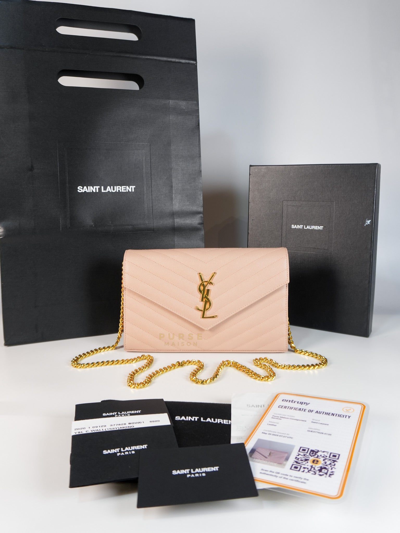 Envelope Wallet on Chain Medium in Fleur Corrigee Grain De Poudre Matelasse Chevron Monogram | Purse Maison Luxury Bags Shop