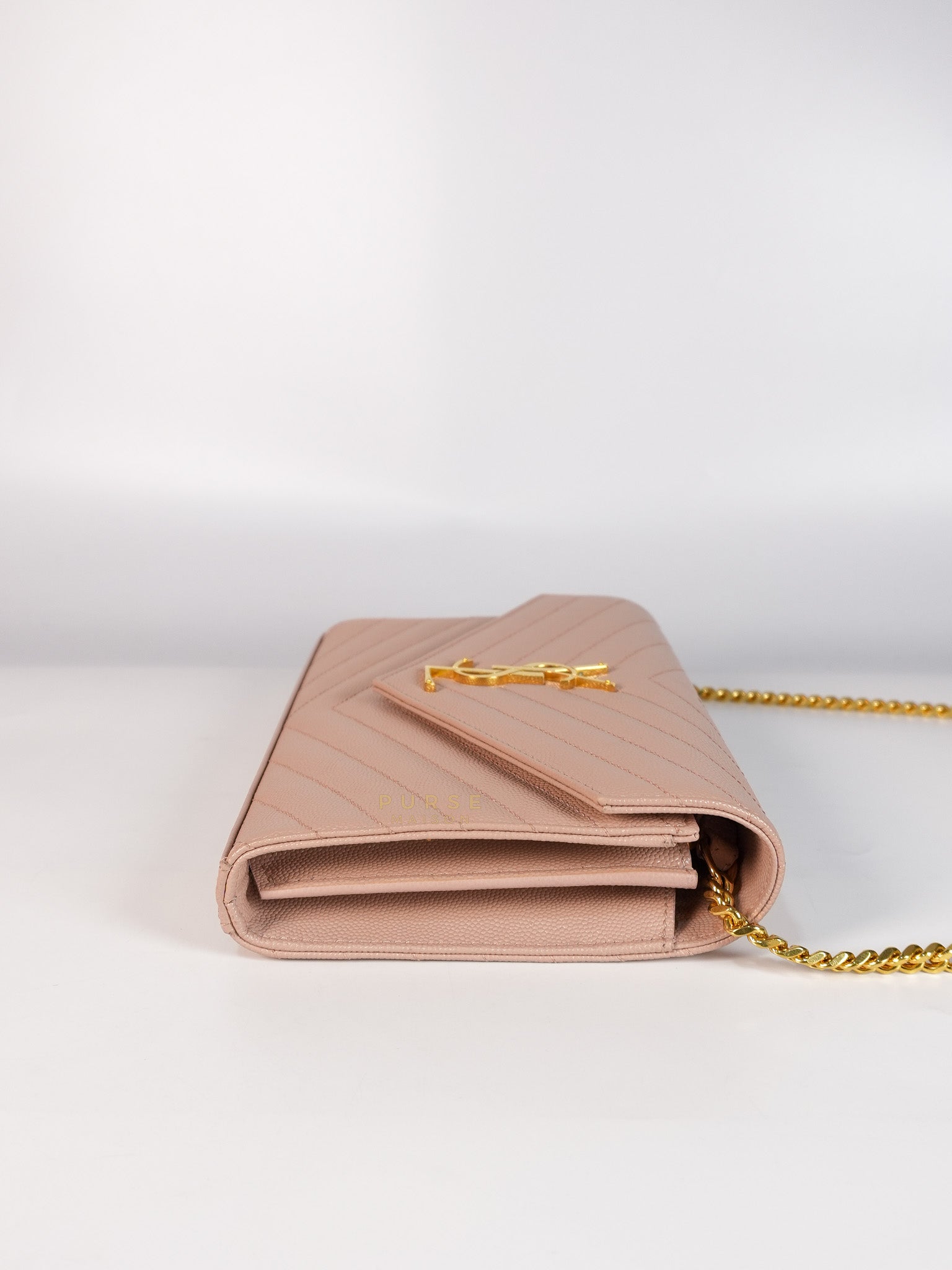 Envelope Wallet on Chain Medium in Fleur Corrigee Grain De Poudre Matelasse Chevron Monogram | Purse Maison Luxury Bags Shop