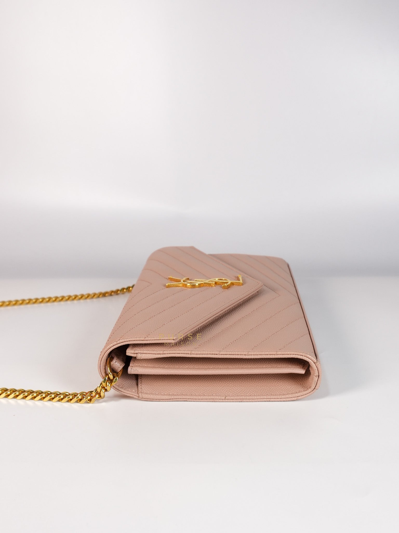 Envelope Wallet on Chain Medium in Fleur Corrigee Grain De Poudre Matelasse Chevron Monogram | Purse Maison Luxury Bags Shop