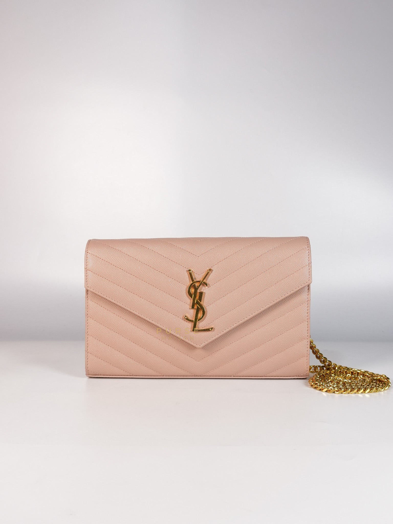 Envelope Wallet on Chain Medium in Fleur Corrigee Grain De Poudre Matelasse Chevron Monogram | Purse Maison Luxury Bags Shop