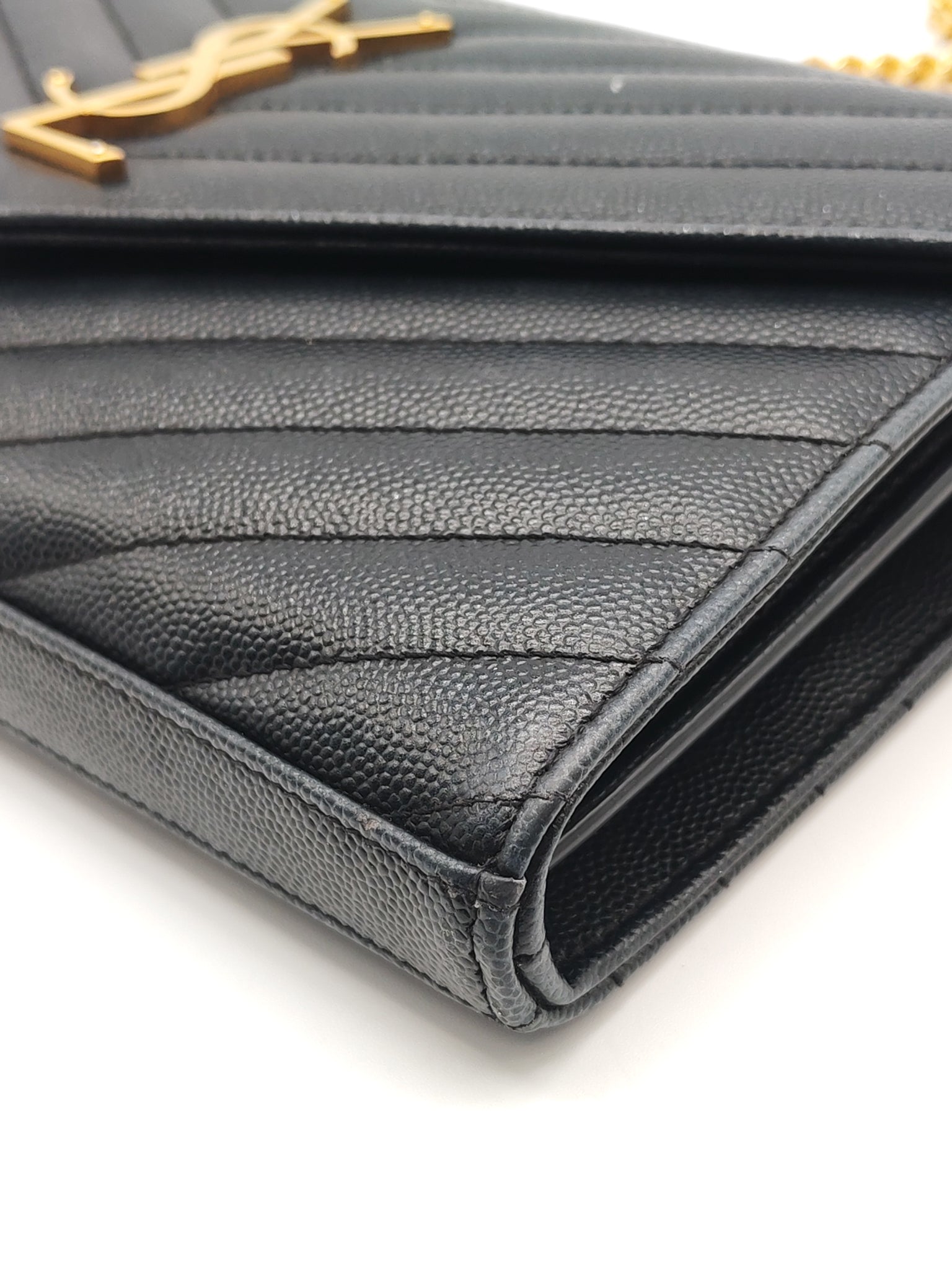 Envelope Wallet On Chain (WOC) in Black Chevre Leather Chain Bag | Purse Maison Luxury Bags Shop