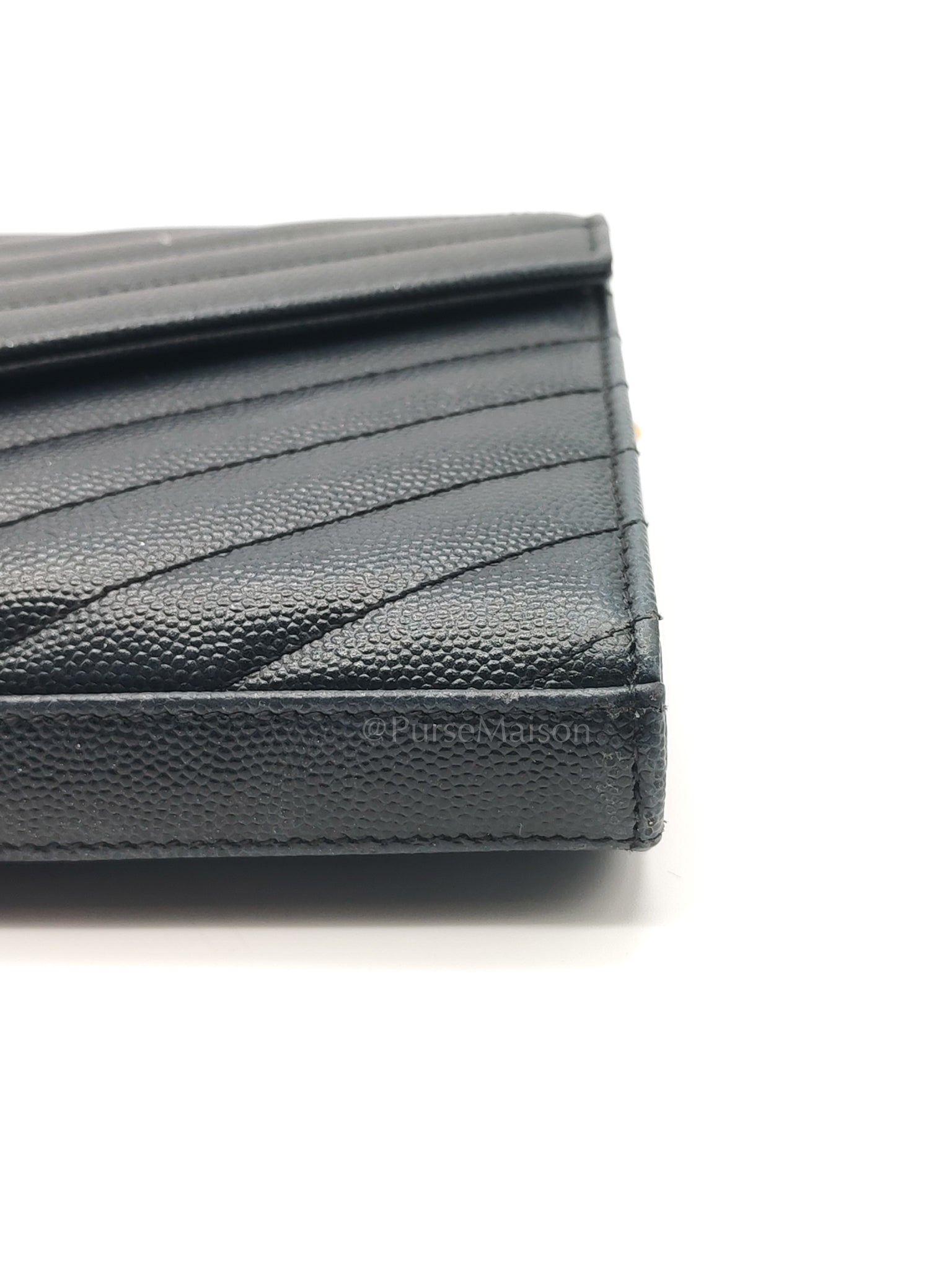 Envelope Wallet On Chain (WOC) in Black Chevre Leather Chain Bag | Purse Maison Luxury Bags Shop