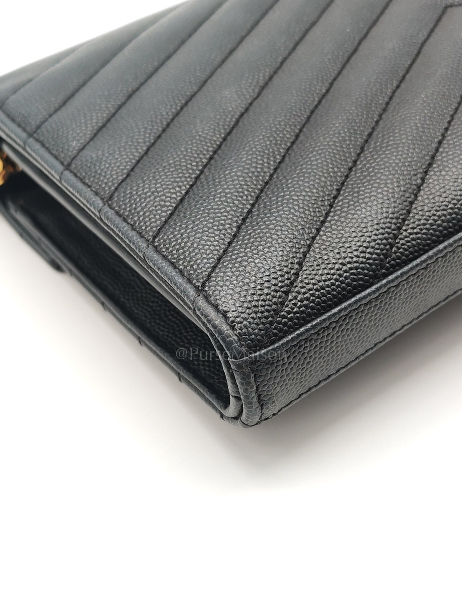 Envelope Wallet On Chain (WOC) in Black Chevre Leather Chain Bag | Purse Maison Luxury Bags Shop