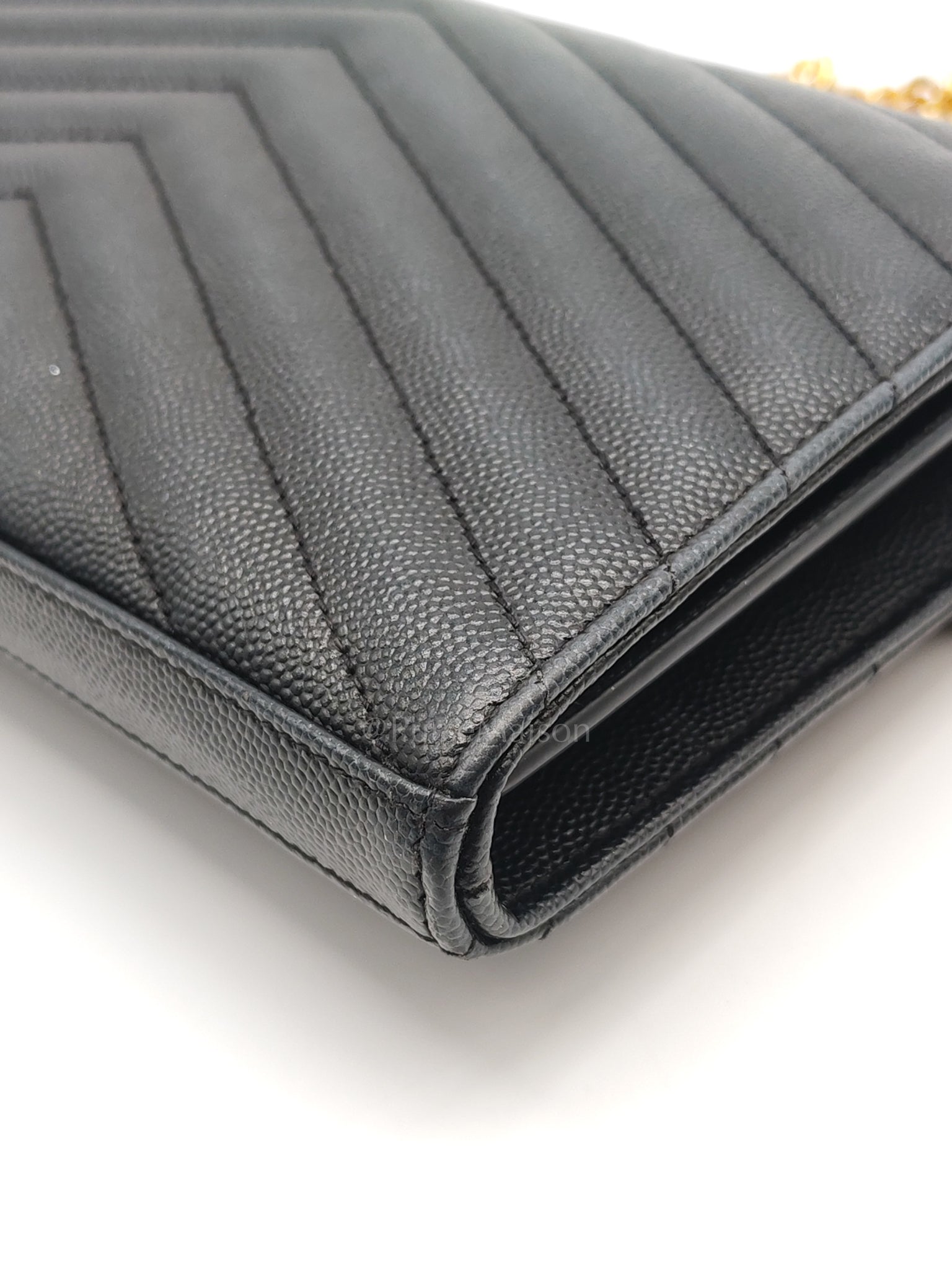 Envelope Wallet On Chain (WOC) in Black Chevre Leather Chain Bag | Purse Maison Luxury Bags Shop