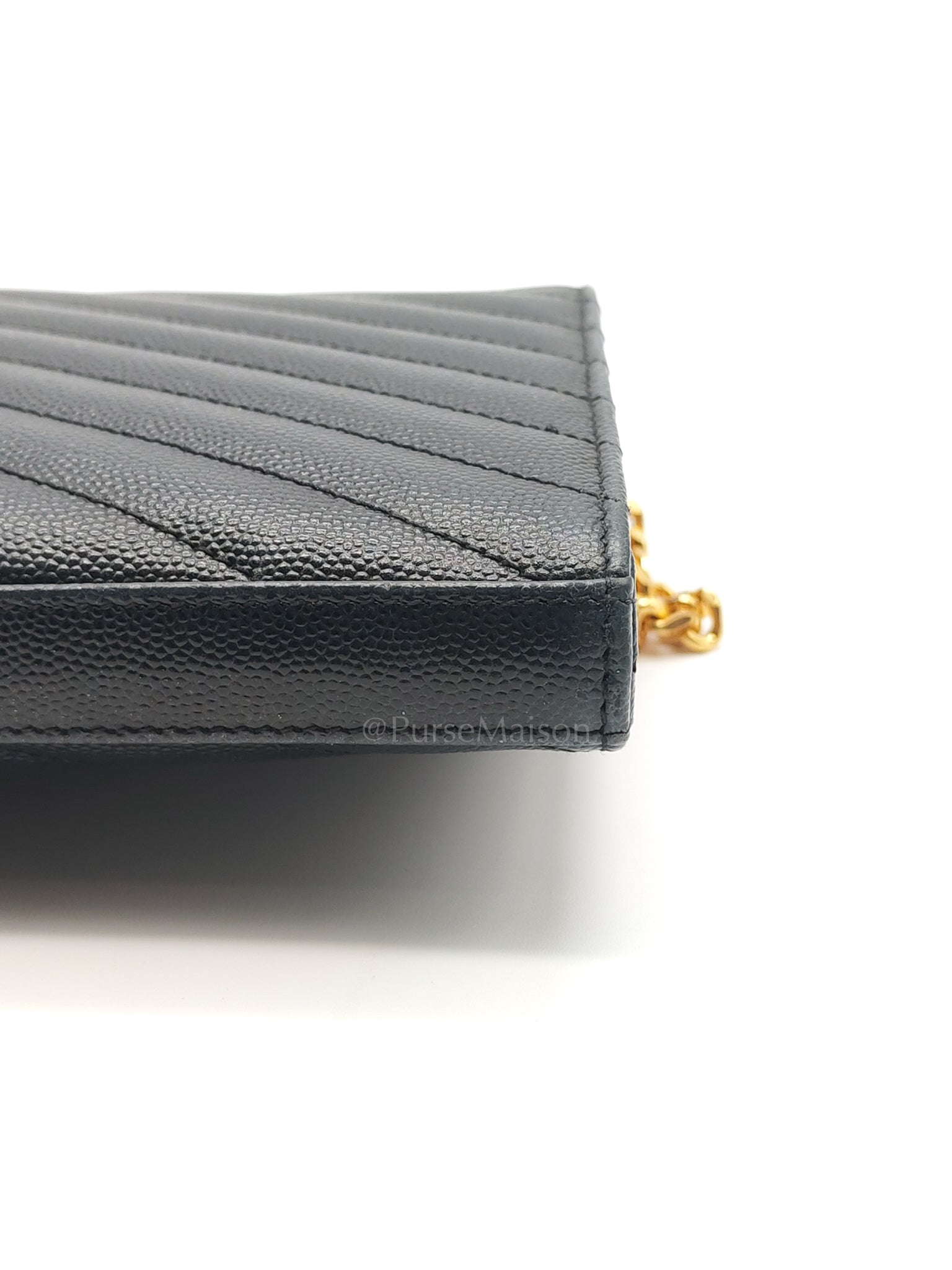 Envelope Wallet On Chain (WOC) in Black Chevre Leather Chain Bag | Purse Maison Luxury Bags Shop
