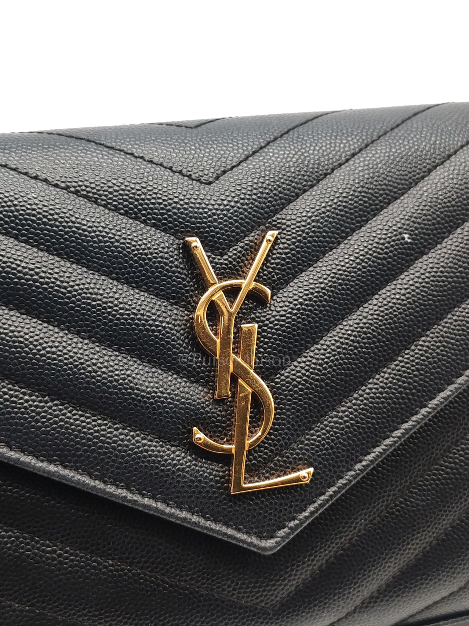 Envelope Wallet On Chain (WOC) in Black Chevre Leather Chain Bag | Purse Maison Luxury Bags Shop