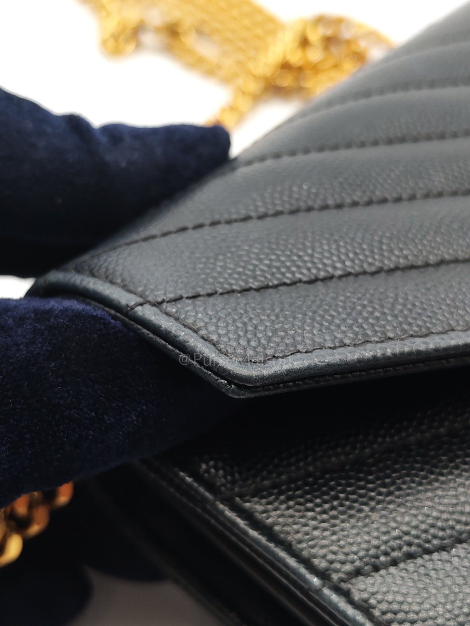 Envelope Wallet On Chain (WOC) in Black Chevre Leather Chain Bag | Purse Maison Luxury Bags Shop