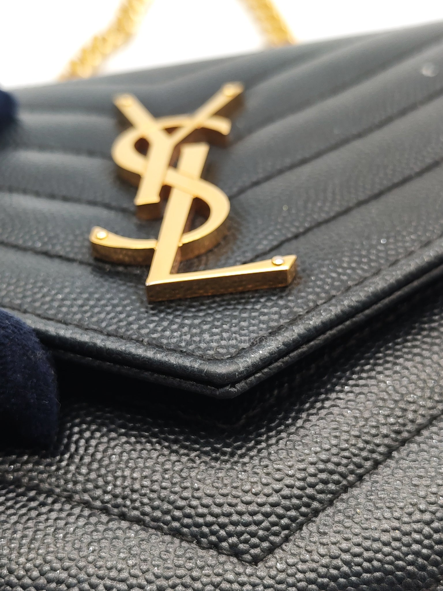 Envelope Wallet On Chain (WOC) in Black Chevre Leather Chain Bag | Purse Maison Luxury Bags Shop