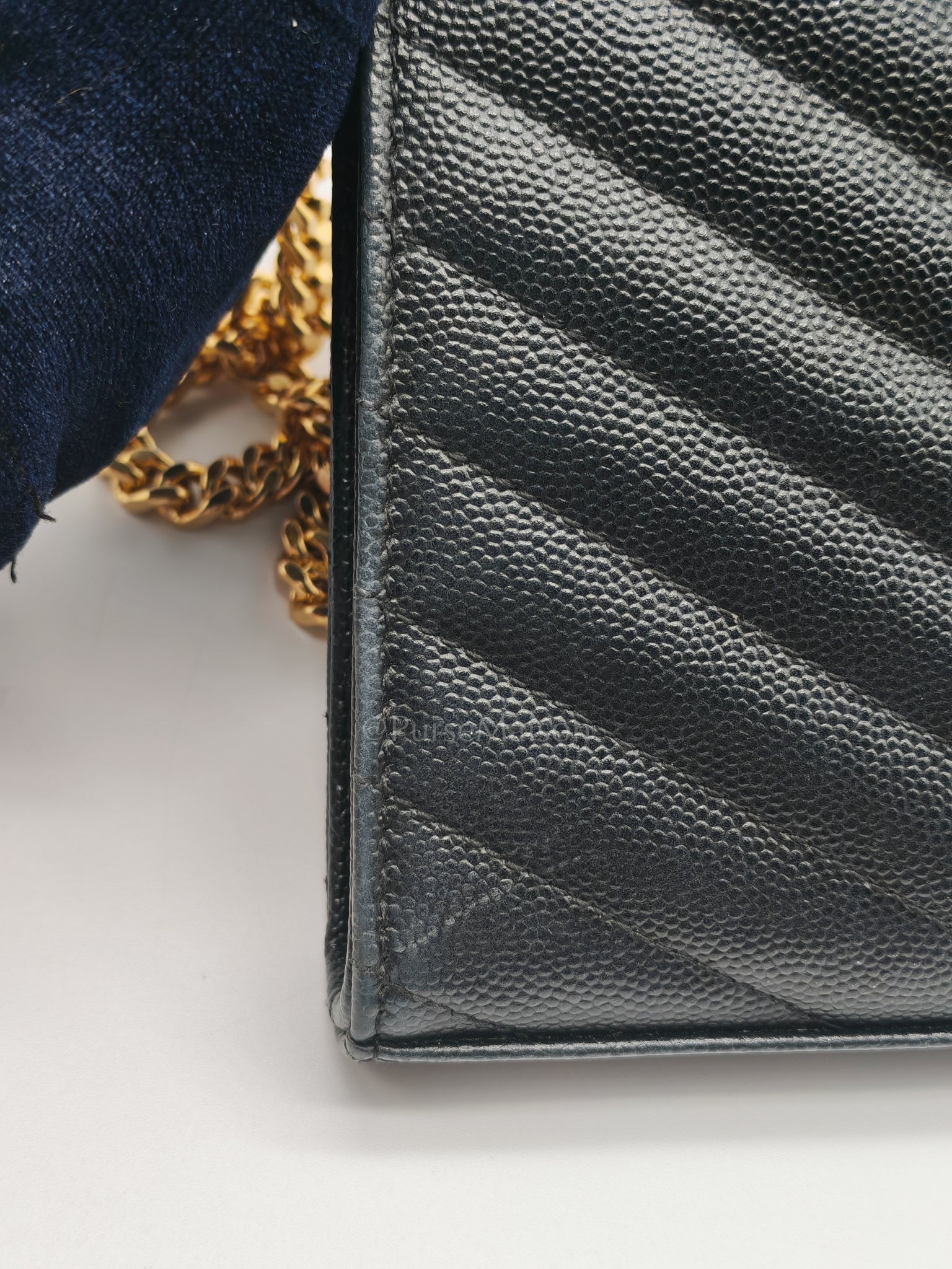 Envelope Wallet On Chain (WOC) in Black Chevre Leather Chain Bag | Purse Maison Luxury Bags Shop