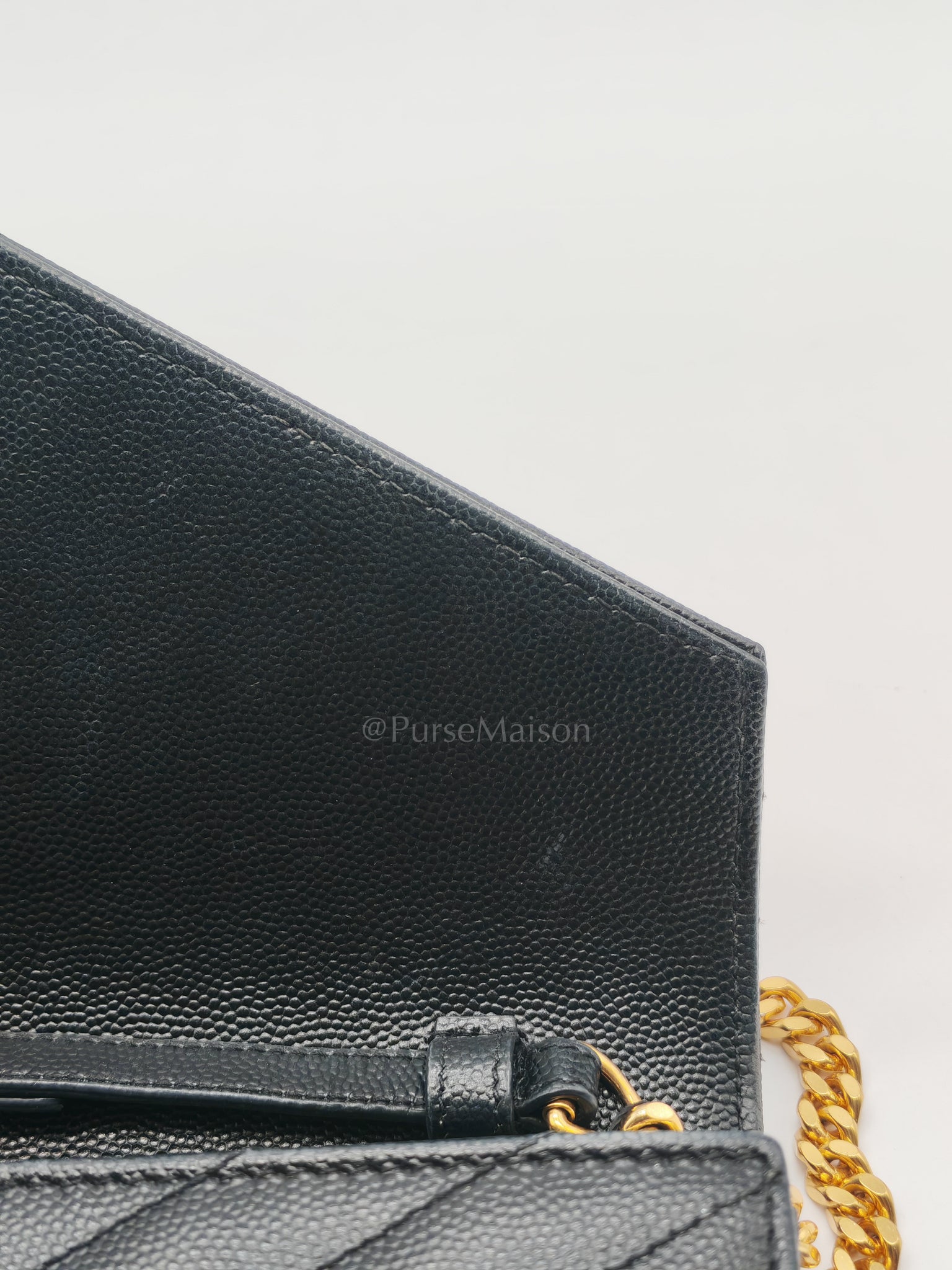 Envelope Wallet On Chain (WOC) in Black Chevre Leather Chain Bag | Purse Maison Luxury Bags Shop