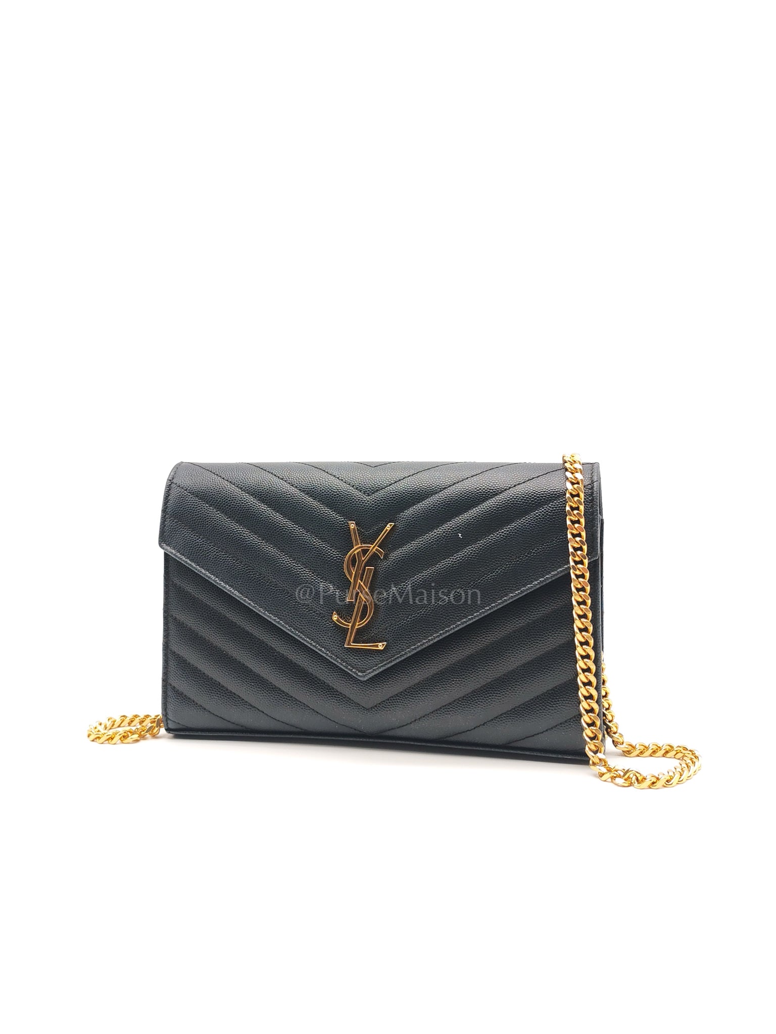 Envelope Wallet On Chain (WOC) in Black Chevre Leather Chain Bag | Purse Maison Luxury Bags Shop