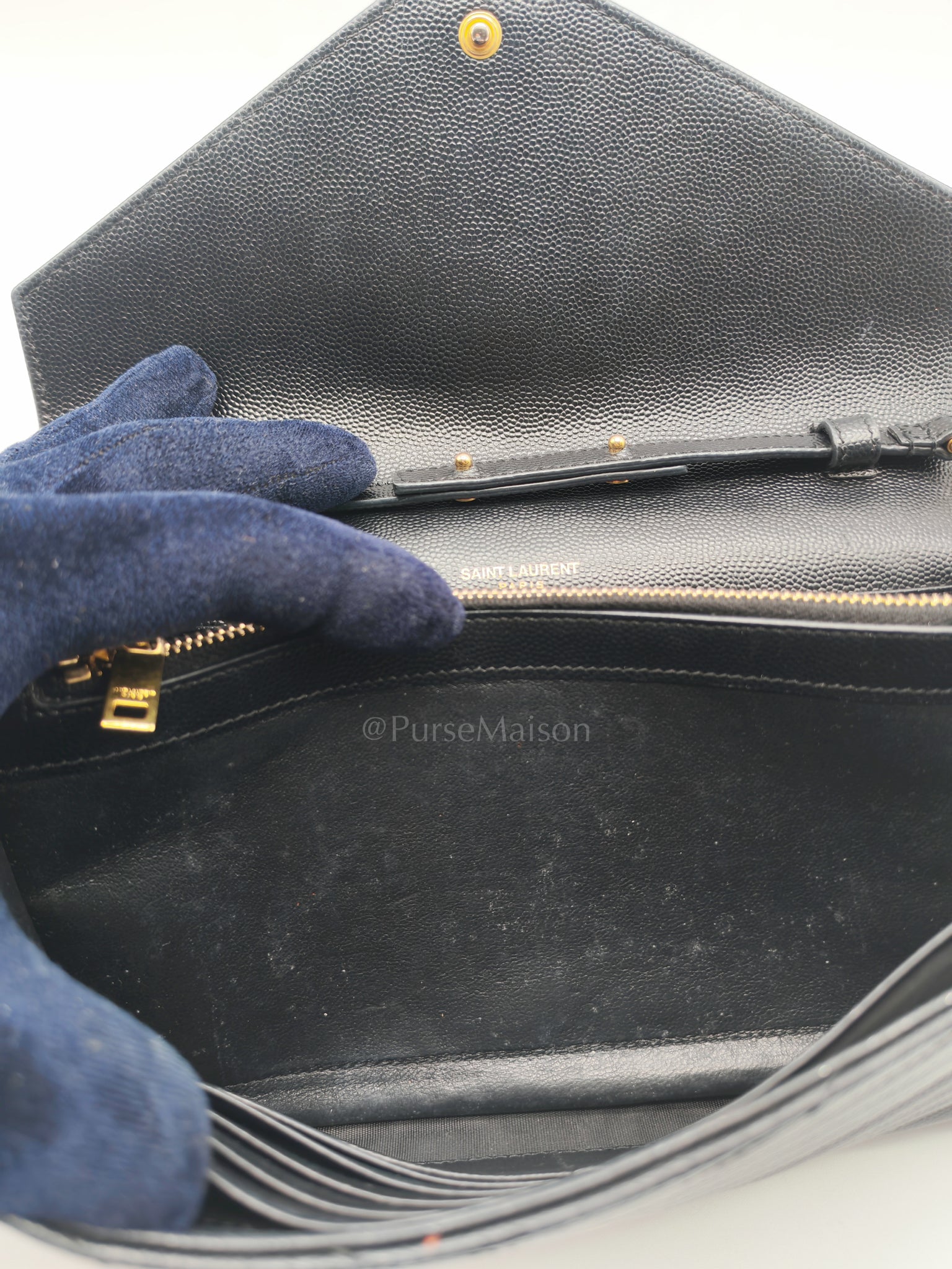 Envelope Wallet On Chain (WOC) in Black Chevre Leather Chain Bag | Purse Maison Luxury Bags Shop