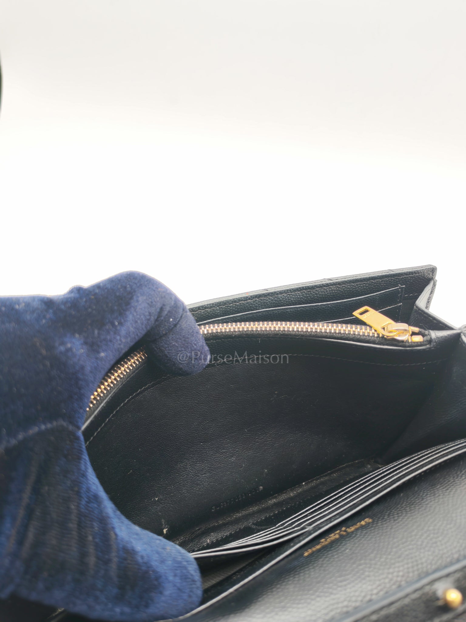 Envelope Wallet On Chain (WOC) in Black Chevre Leather Chain Bag | Purse Maison Luxury Bags Shop
