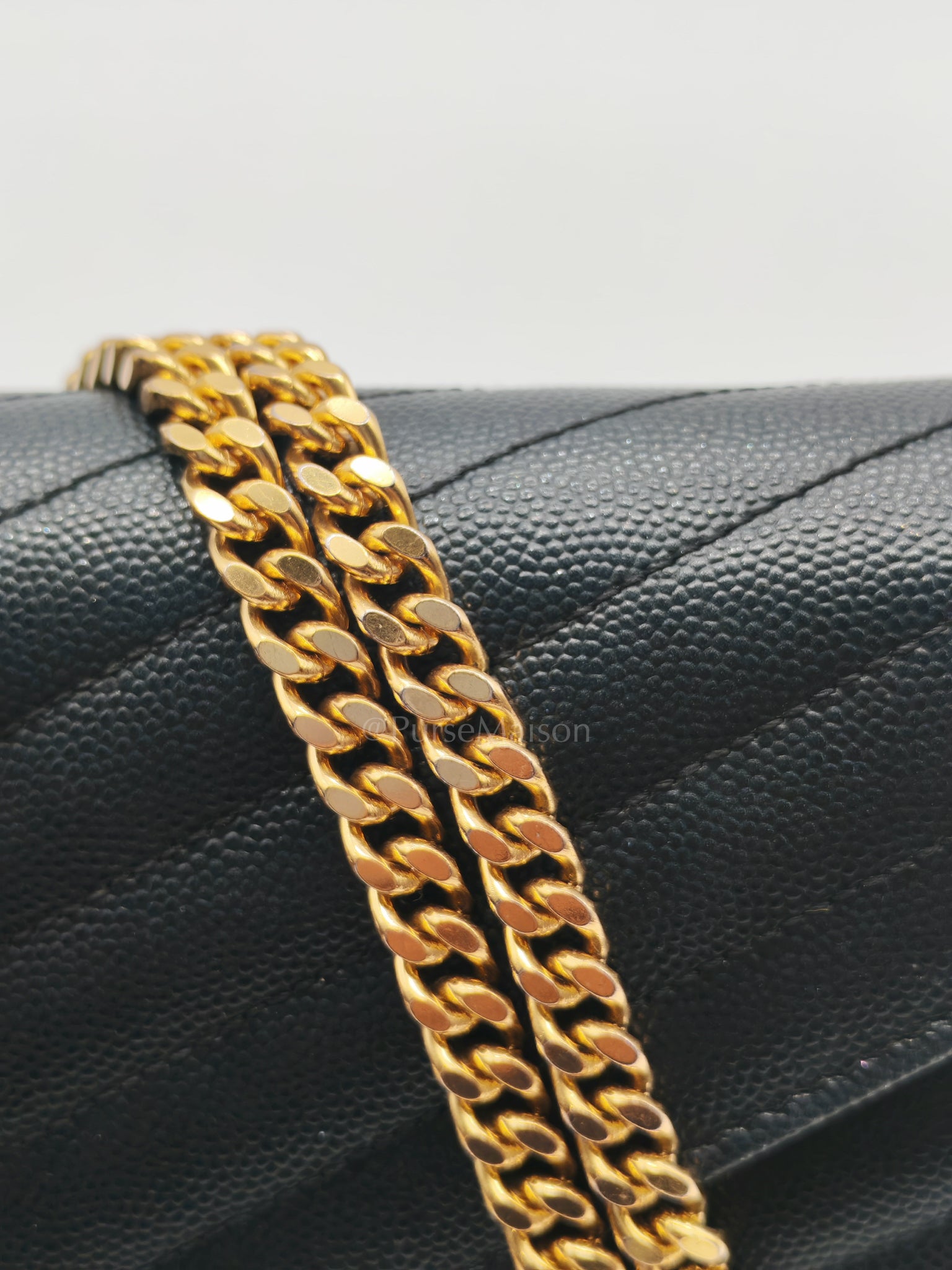 Envelope Wallet On Chain (WOC) in Black Chevre Leather Chain Bag | Purse Maison Luxury Bags Shop