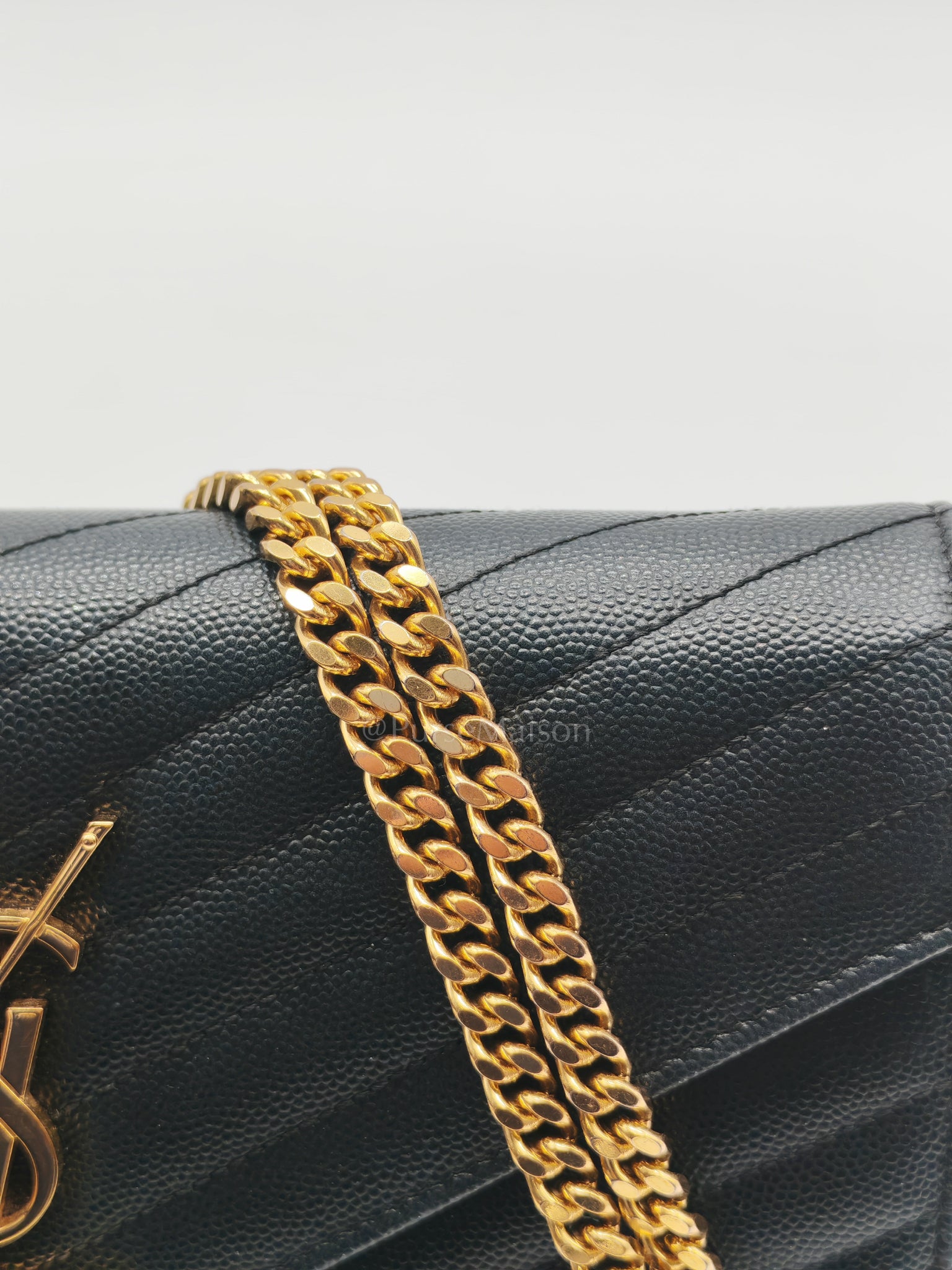 Envelope Wallet On Chain (WOC) in Black Chevre Leather Chain Bag | Purse Maison Luxury Bags Shop