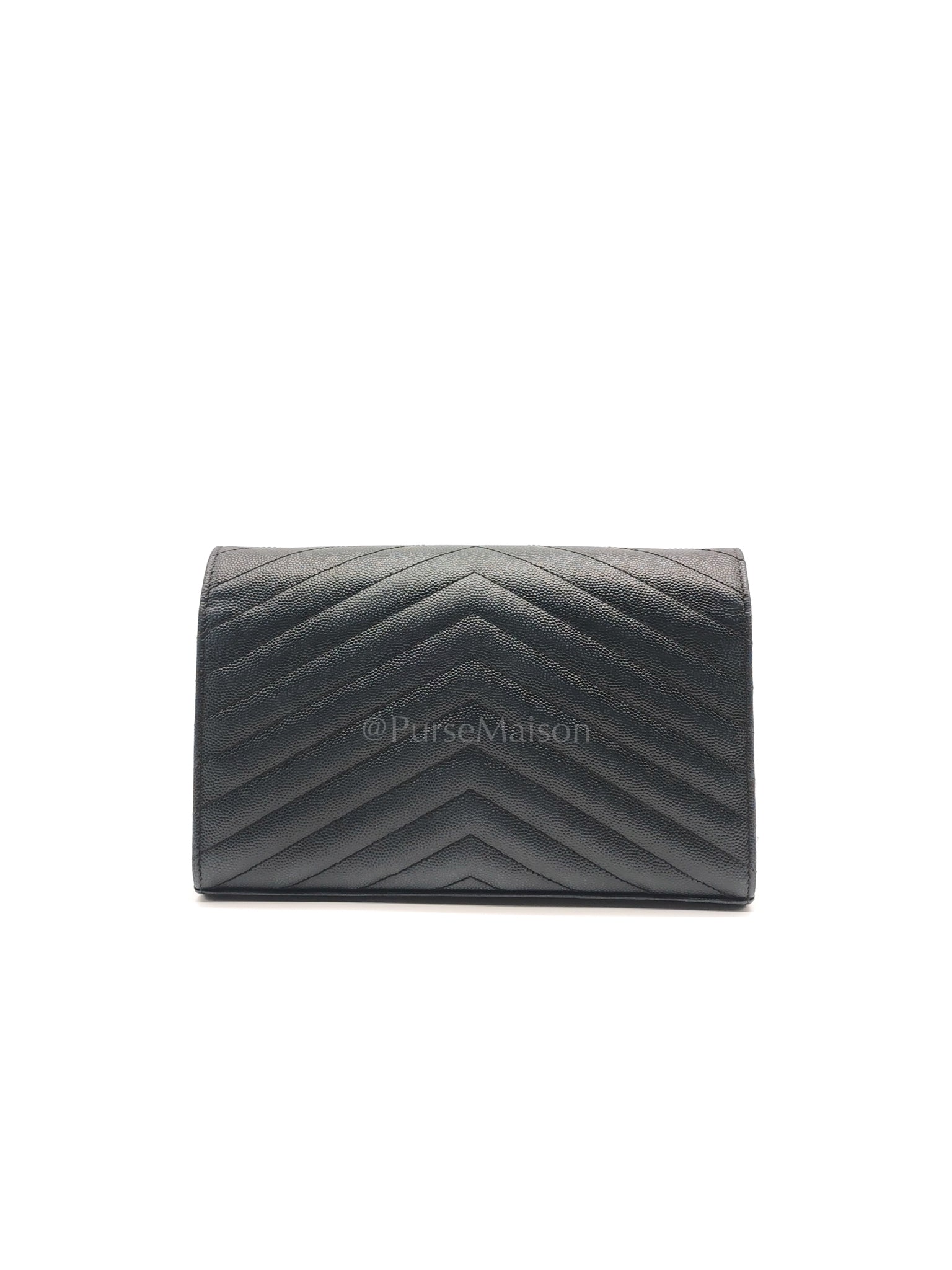 Envelope Wallet On Chain (WOC) in Black Chevre Leather Chain Bag | Purse Maison Luxury Bags Shop