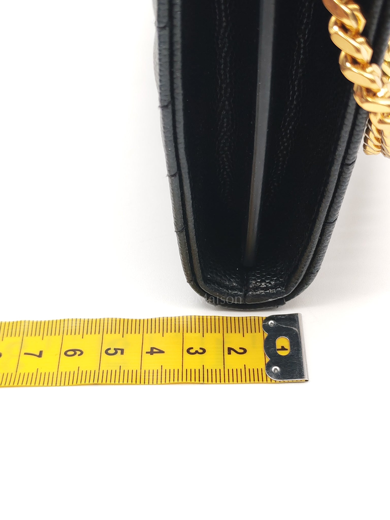 Envelope Wallet On Chain (WOC) in Black Chevre Leather Chain Bag | Purse Maison Luxury Bags Shop