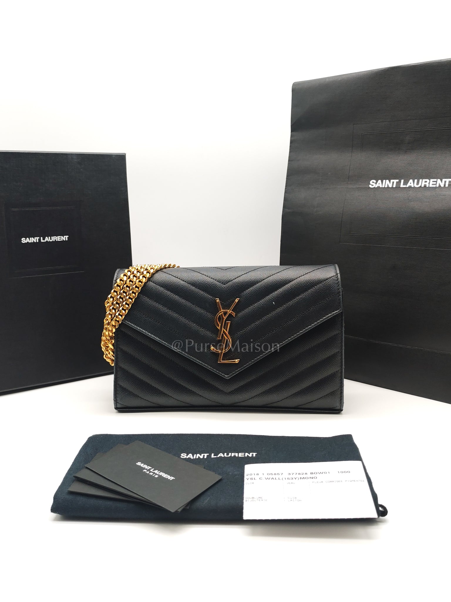 Envelope Wallet On Chain (WOC) in Black Chevre Leather Chain Bag | Purse Maison Luxury Bags Shop