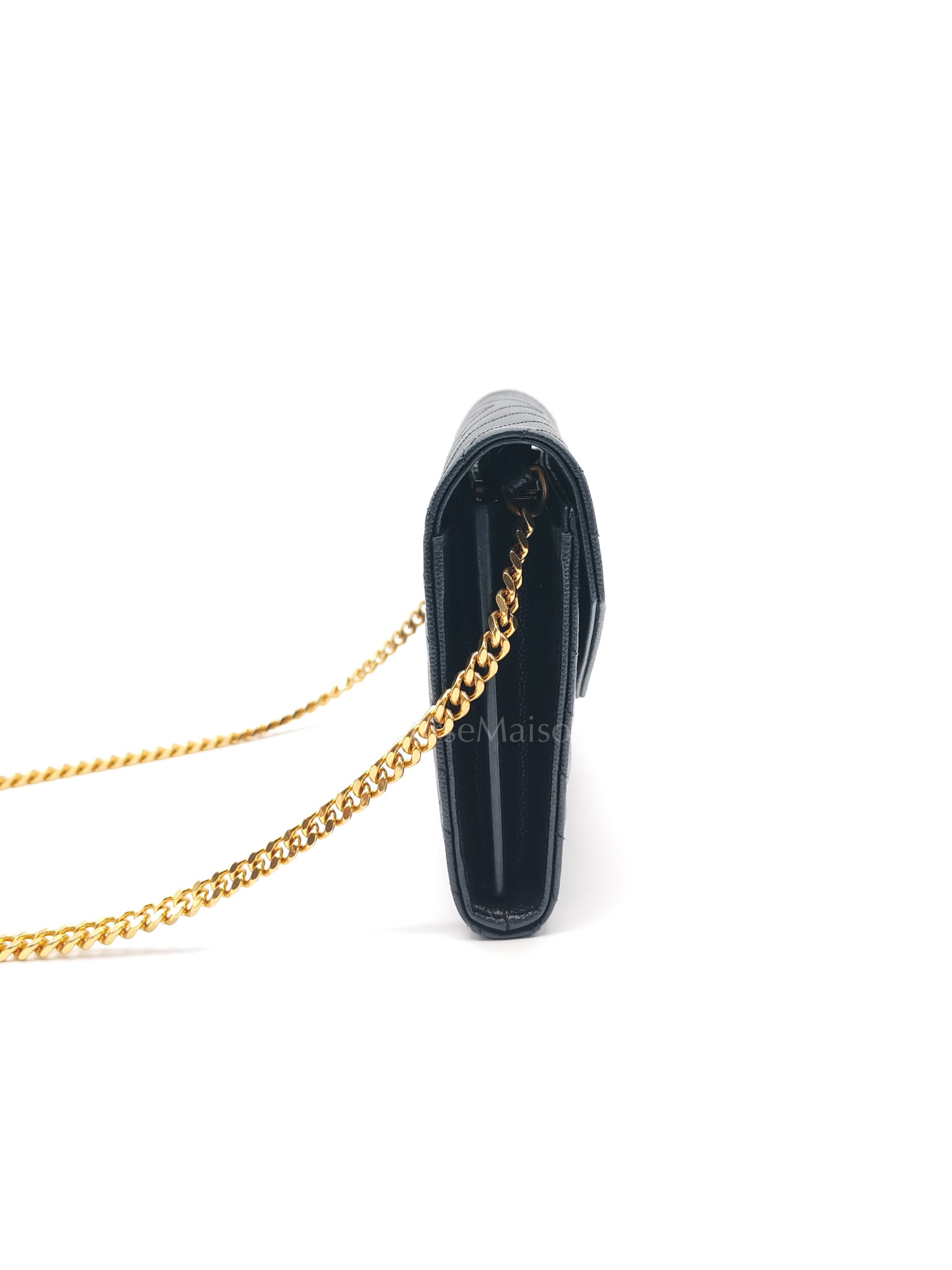 Envelope Wallet On Chain (WOC) in Black Chevre Leather Chain Bag | Purse Maison Luxury Bags Shop