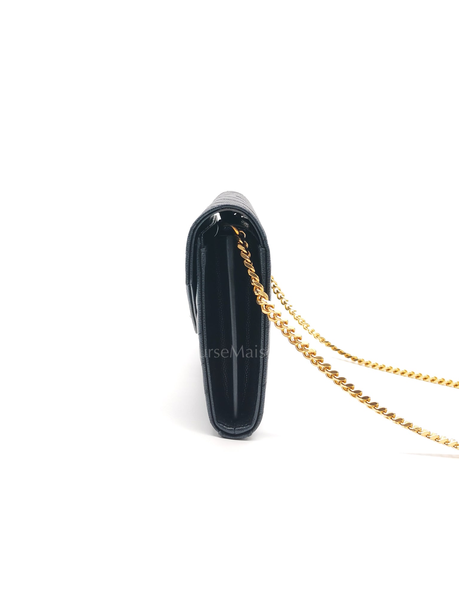Envelope Wallet On Chain (WOC) in Black Chevre Leather Chain Bag | Purse Maison Luxury Bags Shop